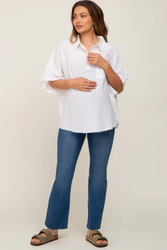 White Striped Collared Maternity Top sold by Pinkblush