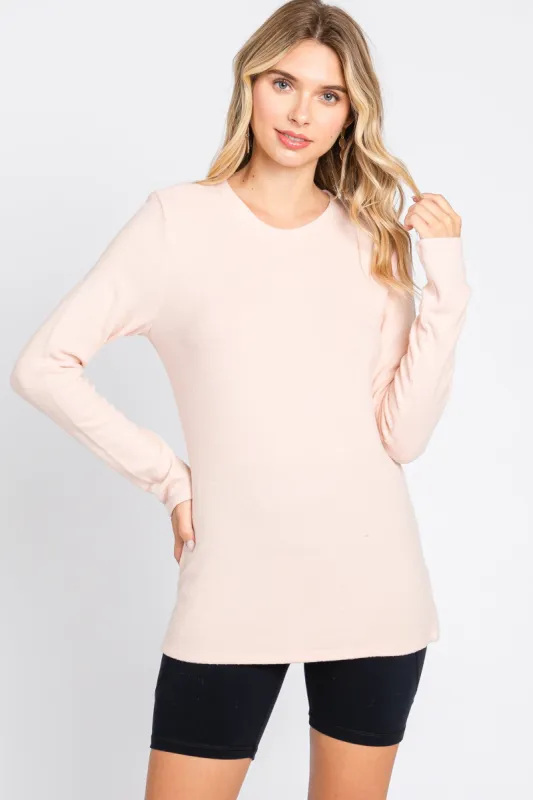 Light Pink Soft Brushed Long Sleeve Top sold by Pinkblush