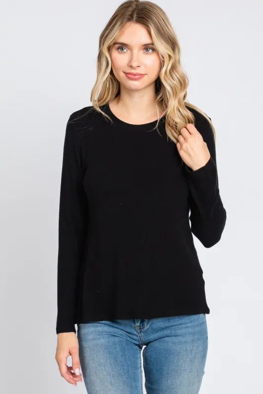 Black Soft Brushed Long Sleeve Top sold by Pinkblush