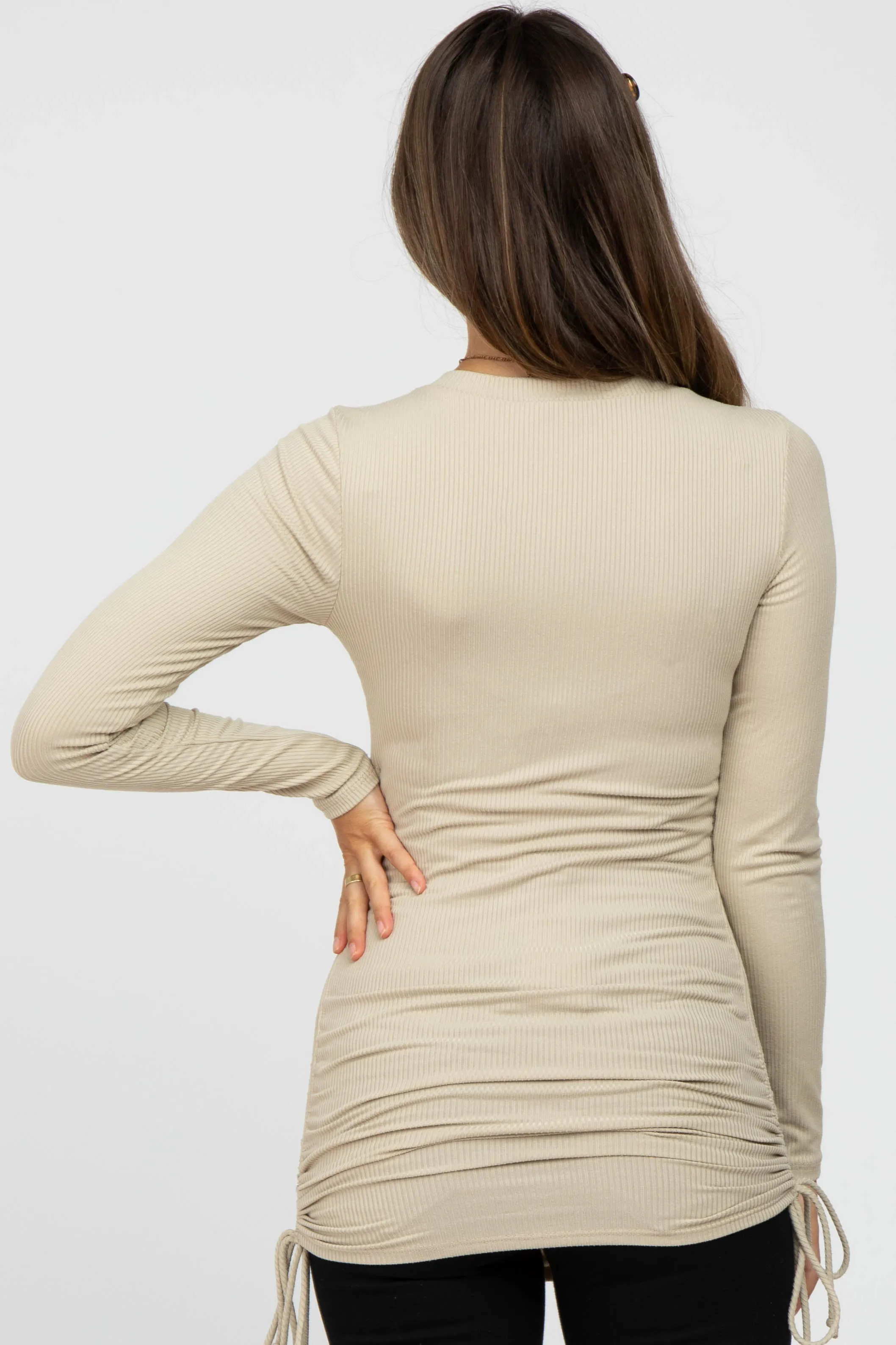 Taupe Ribbed Ruched Tie Maternity Top sold by Pinkblush product image thumbnail 3