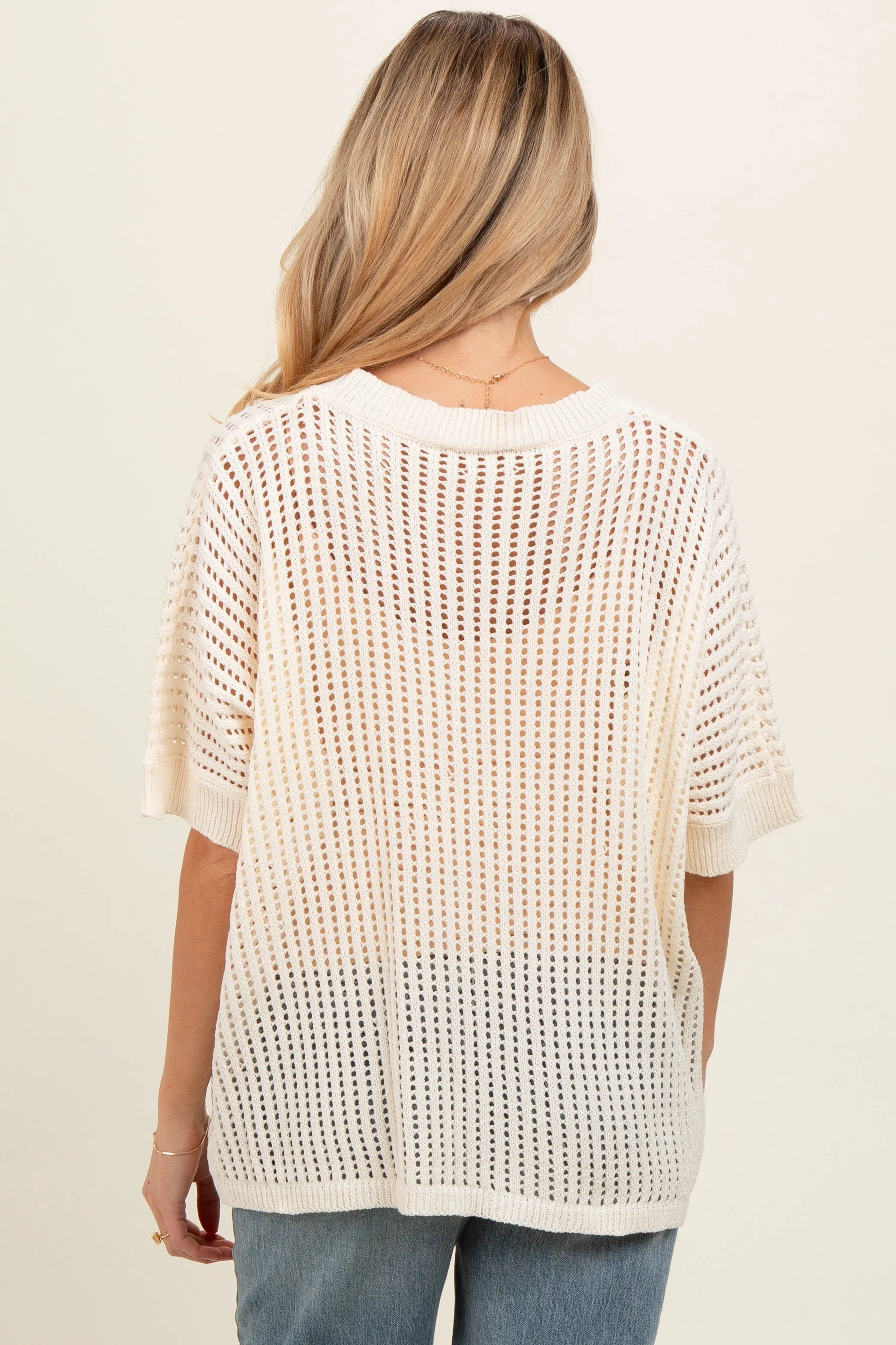 Cream Crochet Knit Short Dolman Sleeve Maternity Top sold by Pinkblush product image thumbnail 4