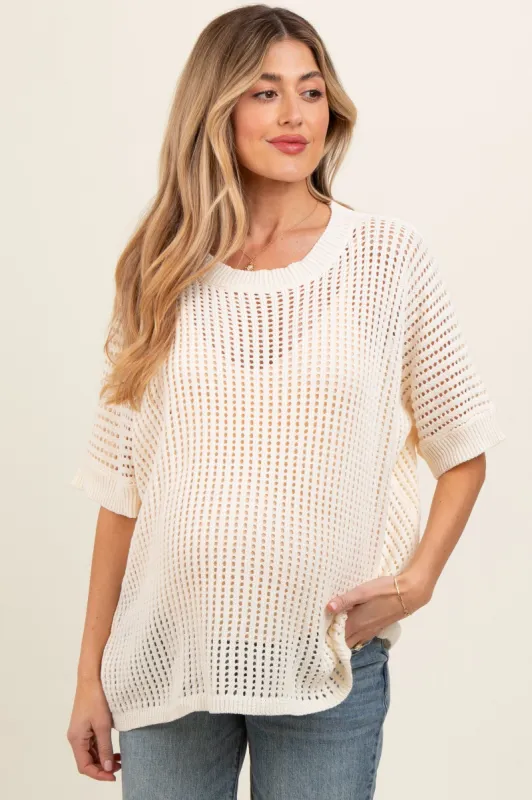 Cream Crochet Knit Short Dolman Sleeve Maternity Top sold by Pinkblush