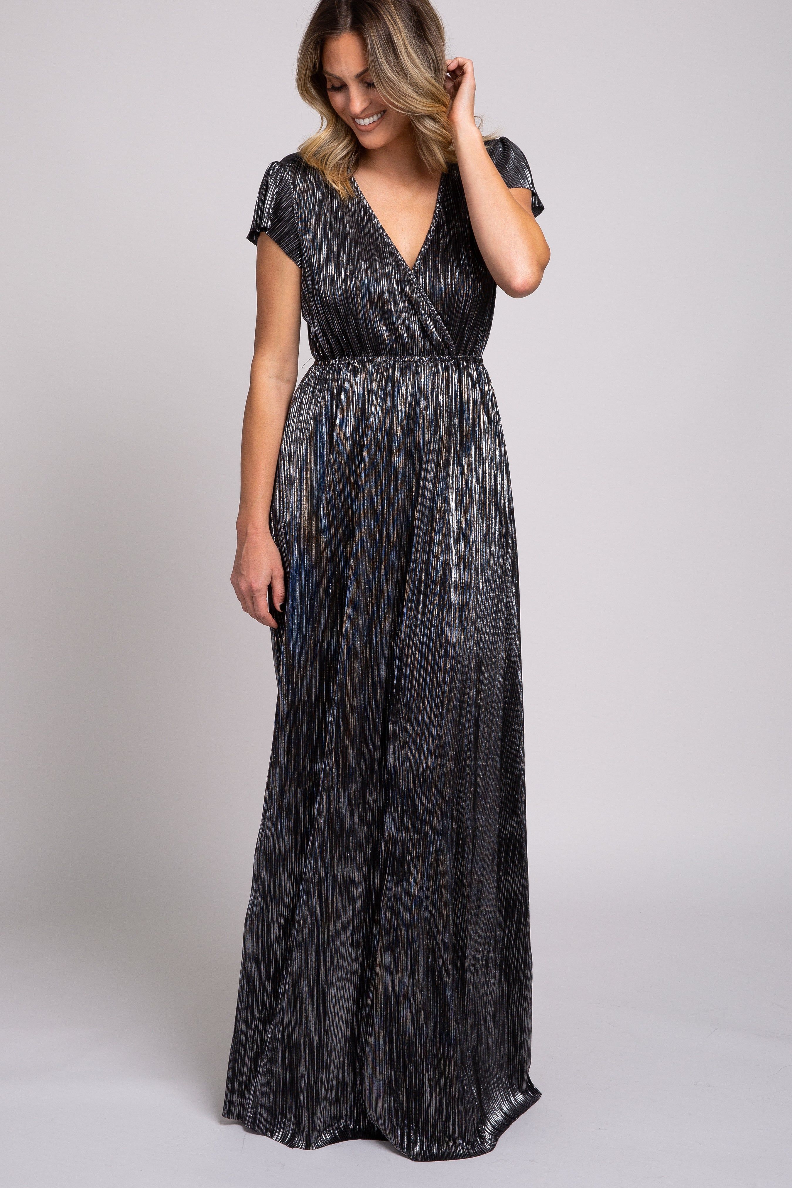 Black Shimmer Maternity Wrap Maxi Dress sold by Pinkblush product image thumbnail 6