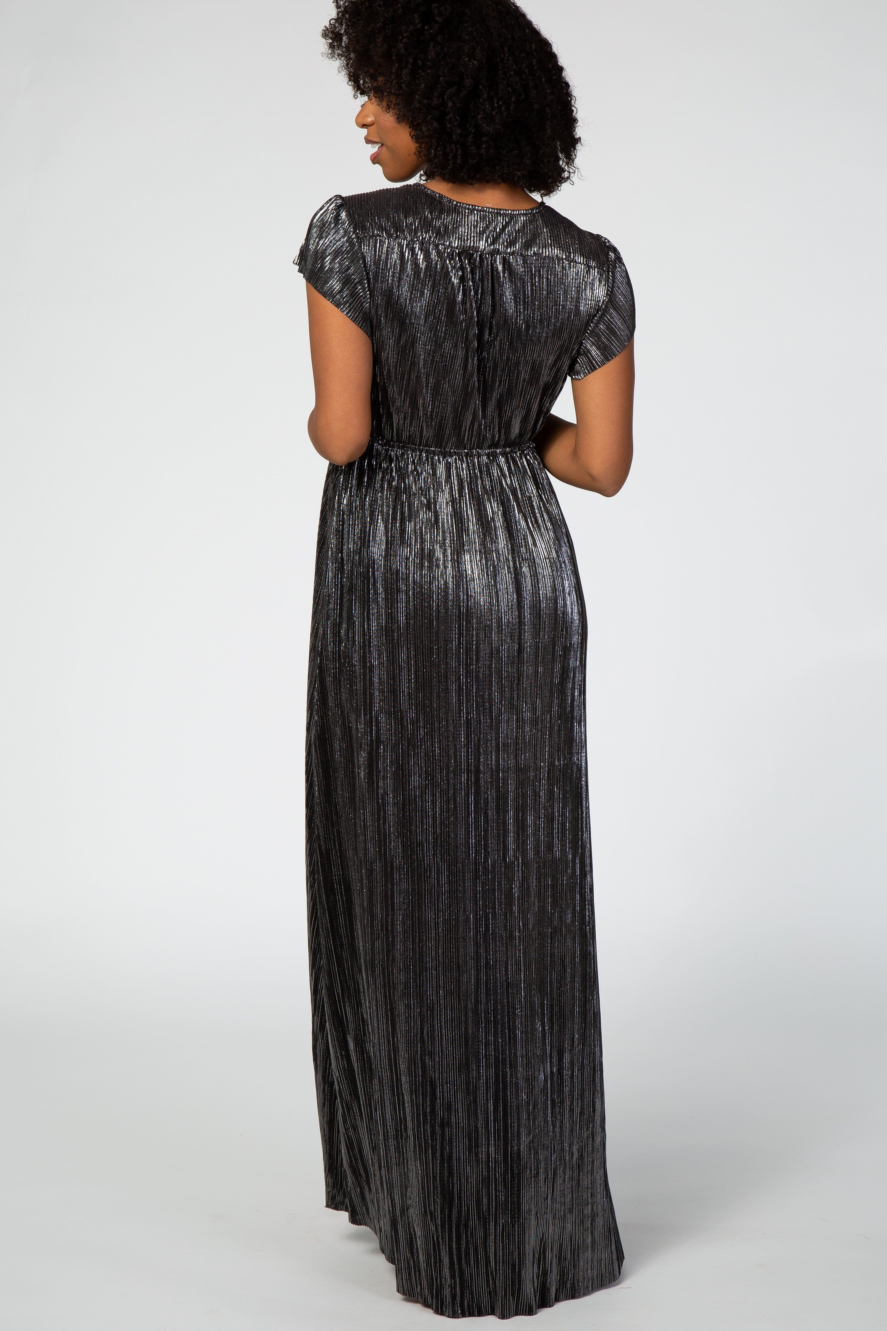 Black Shimmer Maternity Wrap Maxi Dress sold by Pinkblush product image thumbnail 3