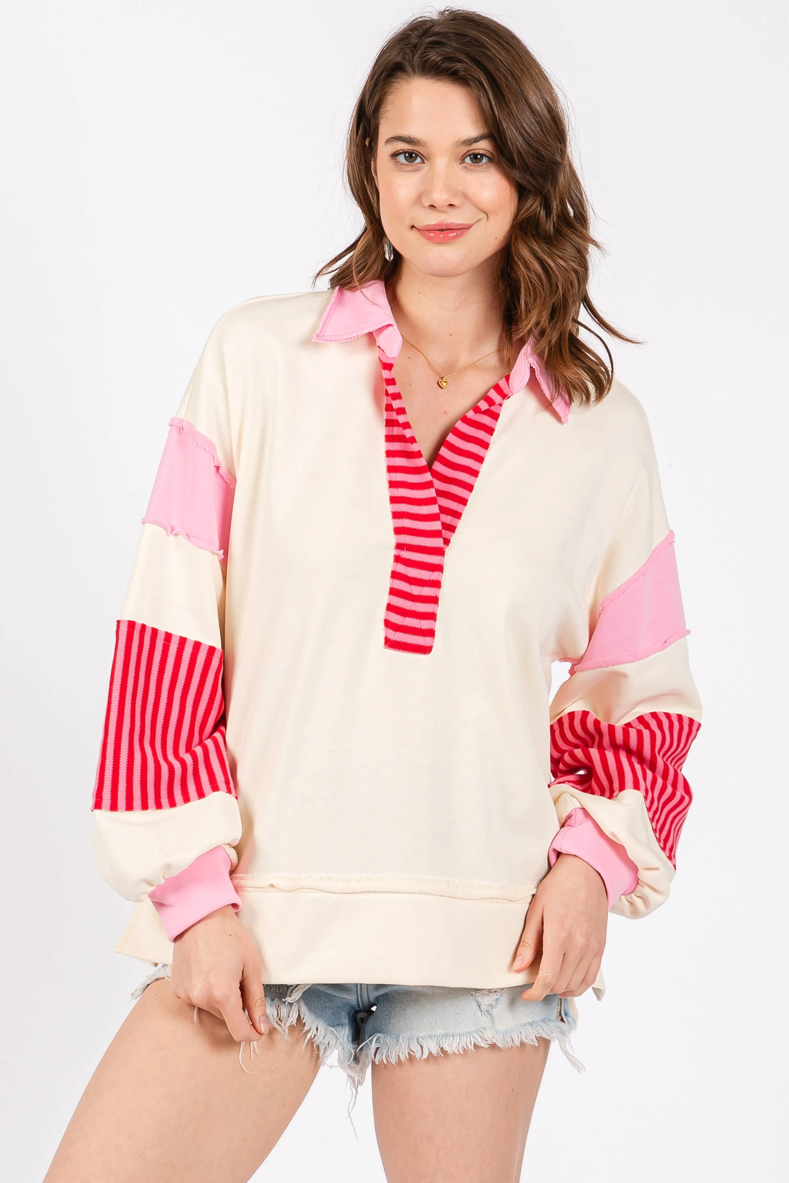 Cream Colorblock Striped Maternity Long Sleeve Top sold by Pinkblush product image thumbnail 4