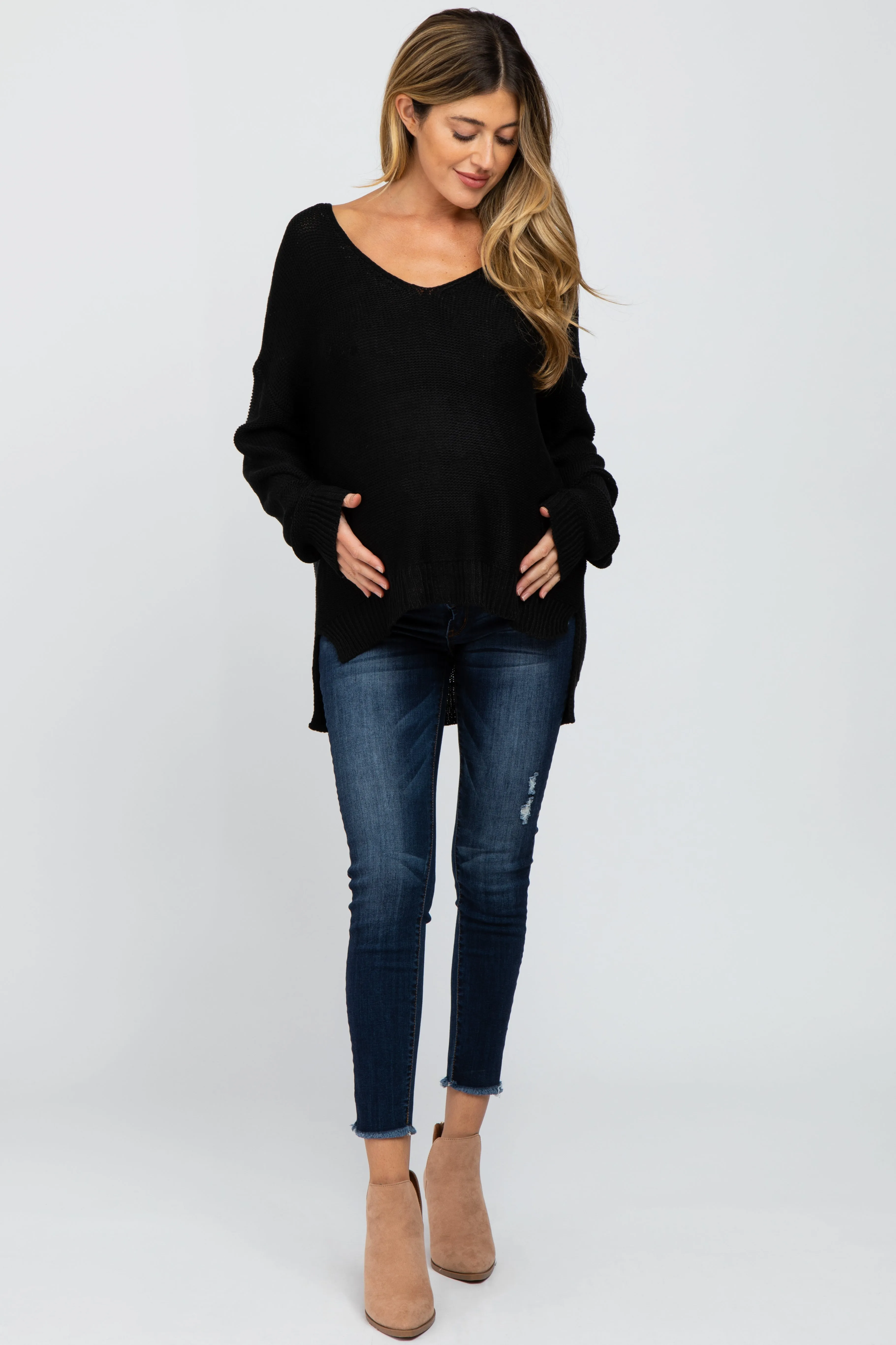 Black Side Slit Knit Maternity Sweater sold by Pinkblush product image thumbnail 4