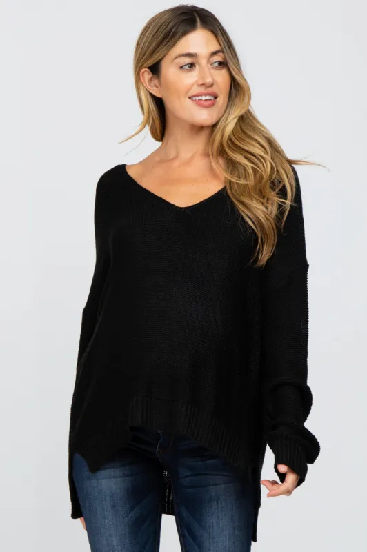 Black Side Slit Knit Maternity Sweater sold by Pinkblush