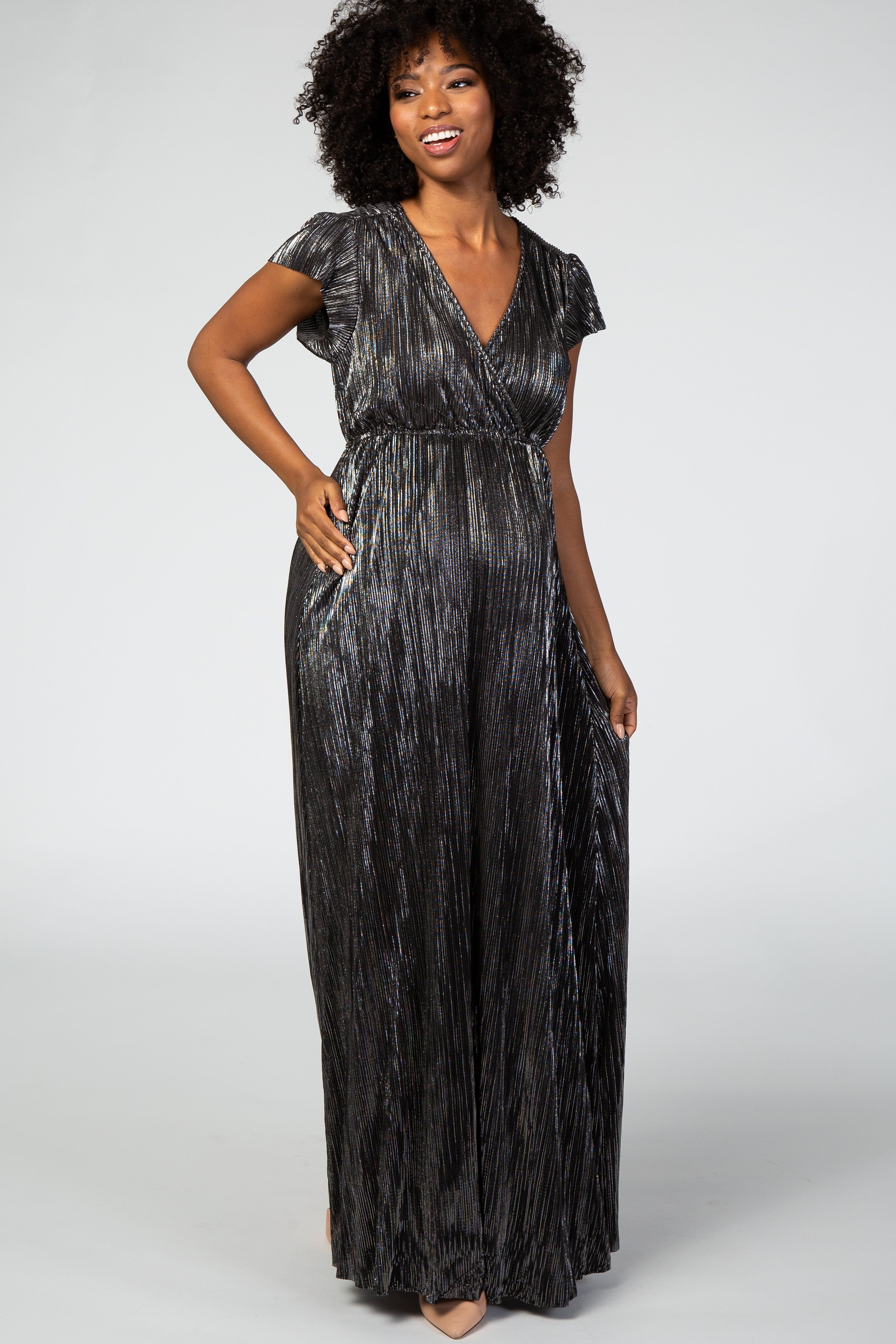 Black Shimmer Maternity Wrap Maxi Dress sold by Pinkblush product image thumbnail 4