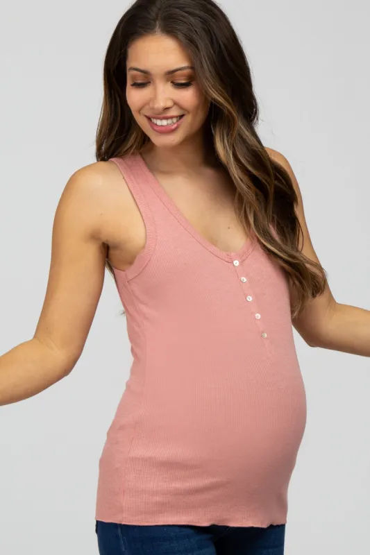 Mauve Ribbed Button Front Maternity Tank Top sold by Pinkblush
