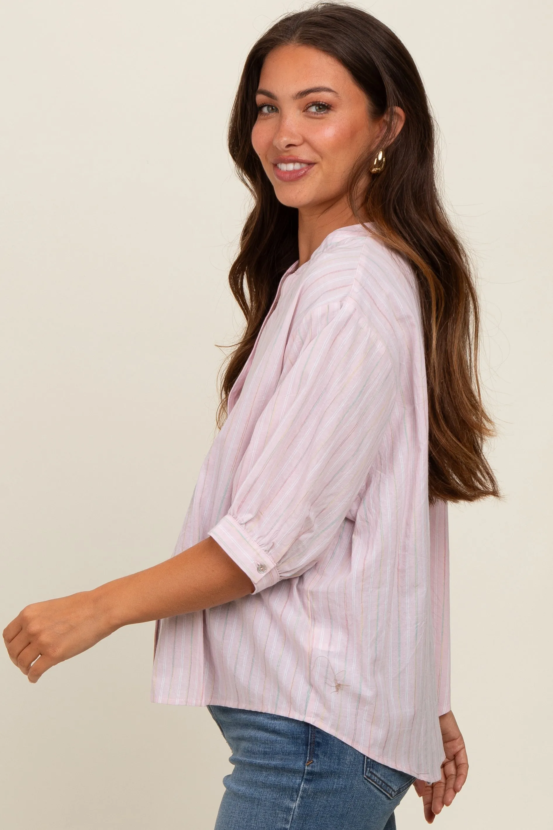 Light Pink Striped Button Down Maternity Top sold by Pinkblush product image thumbnail 2
