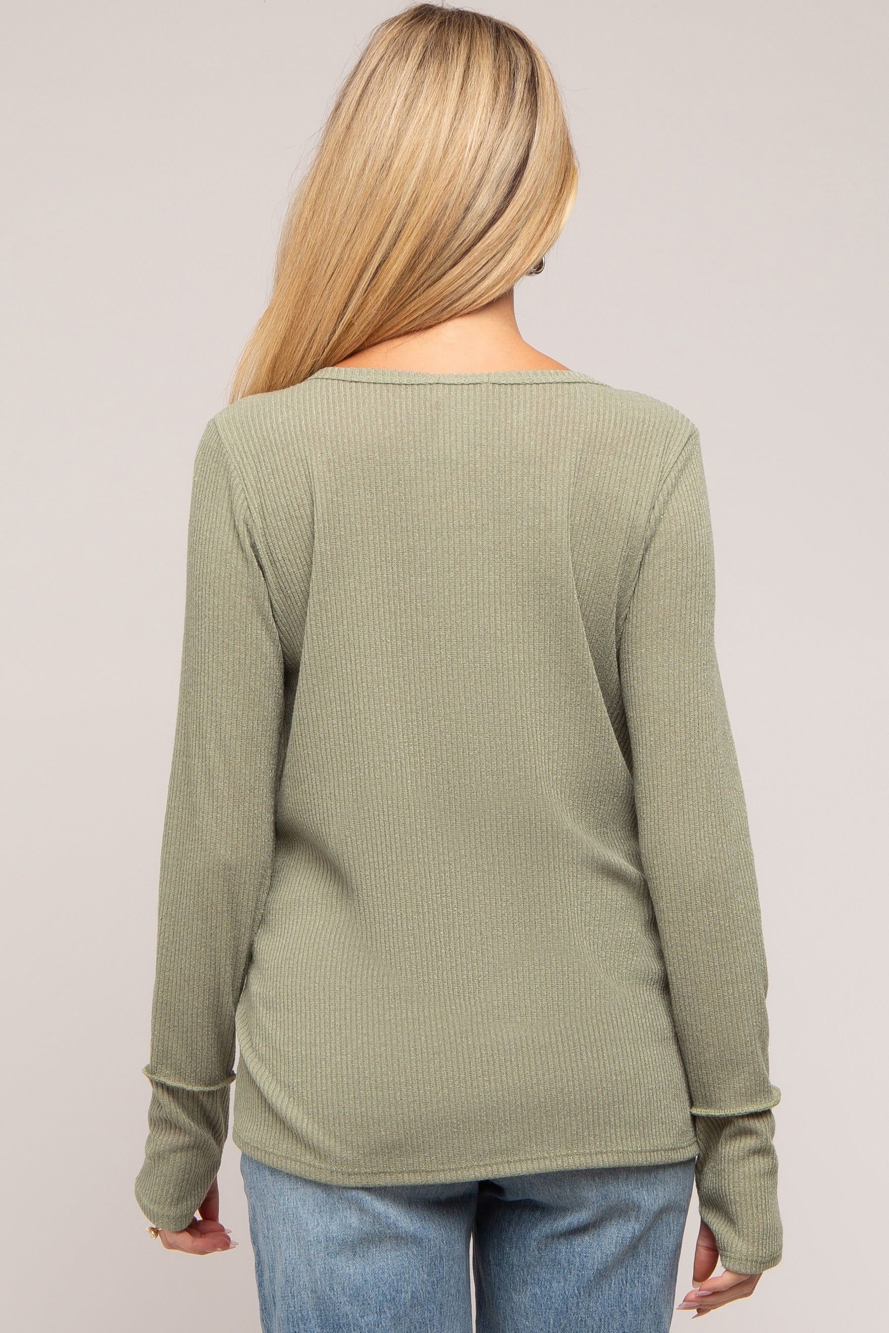 Light Olive Rib Knit Button Accent Maternity Long Sleeve Top sold by Pinkblush product image thumbnail 3
