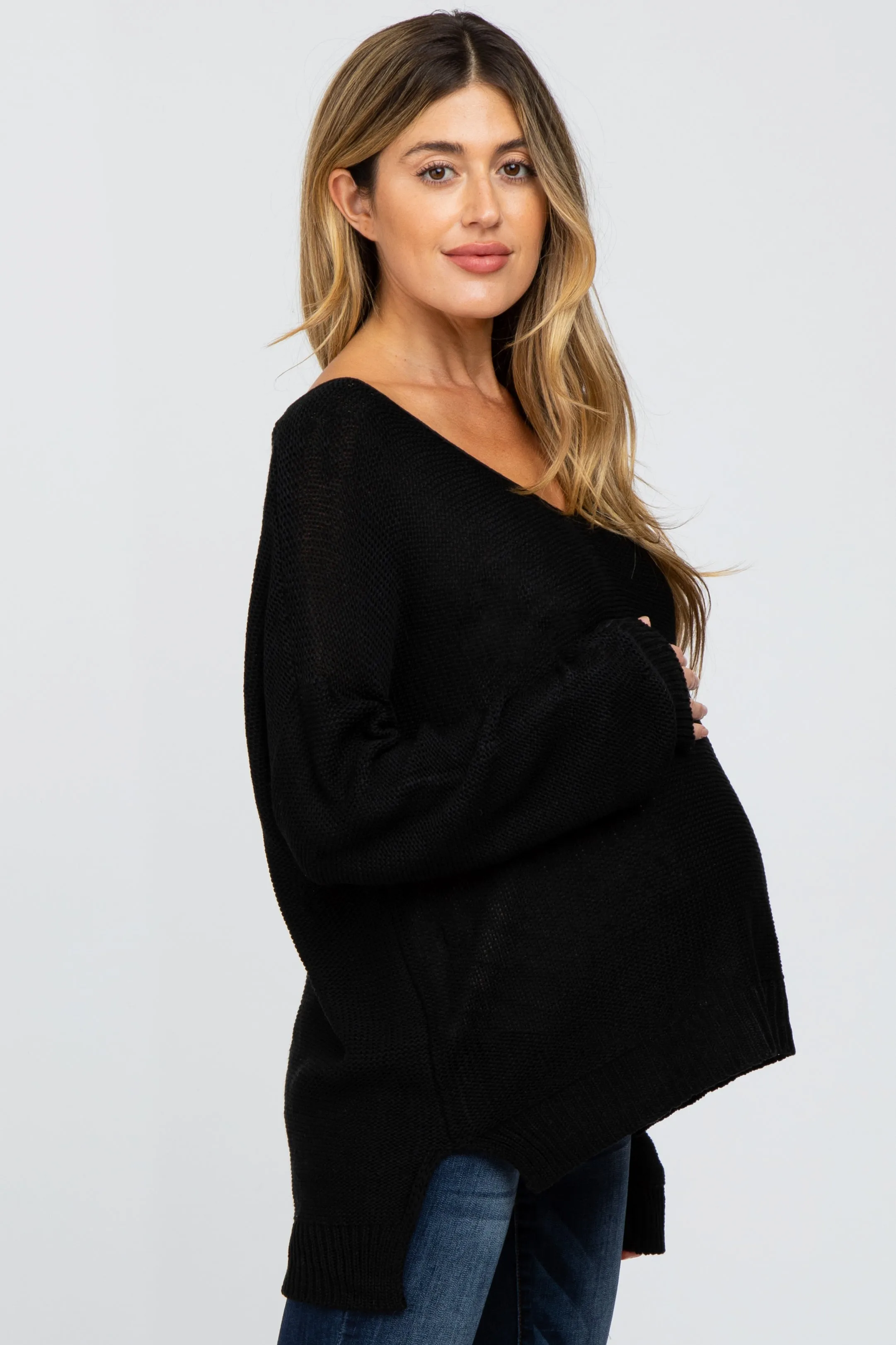 Black Side Slit Knit Maternity Sweater sold by Pinkblush product image thumbnail 2