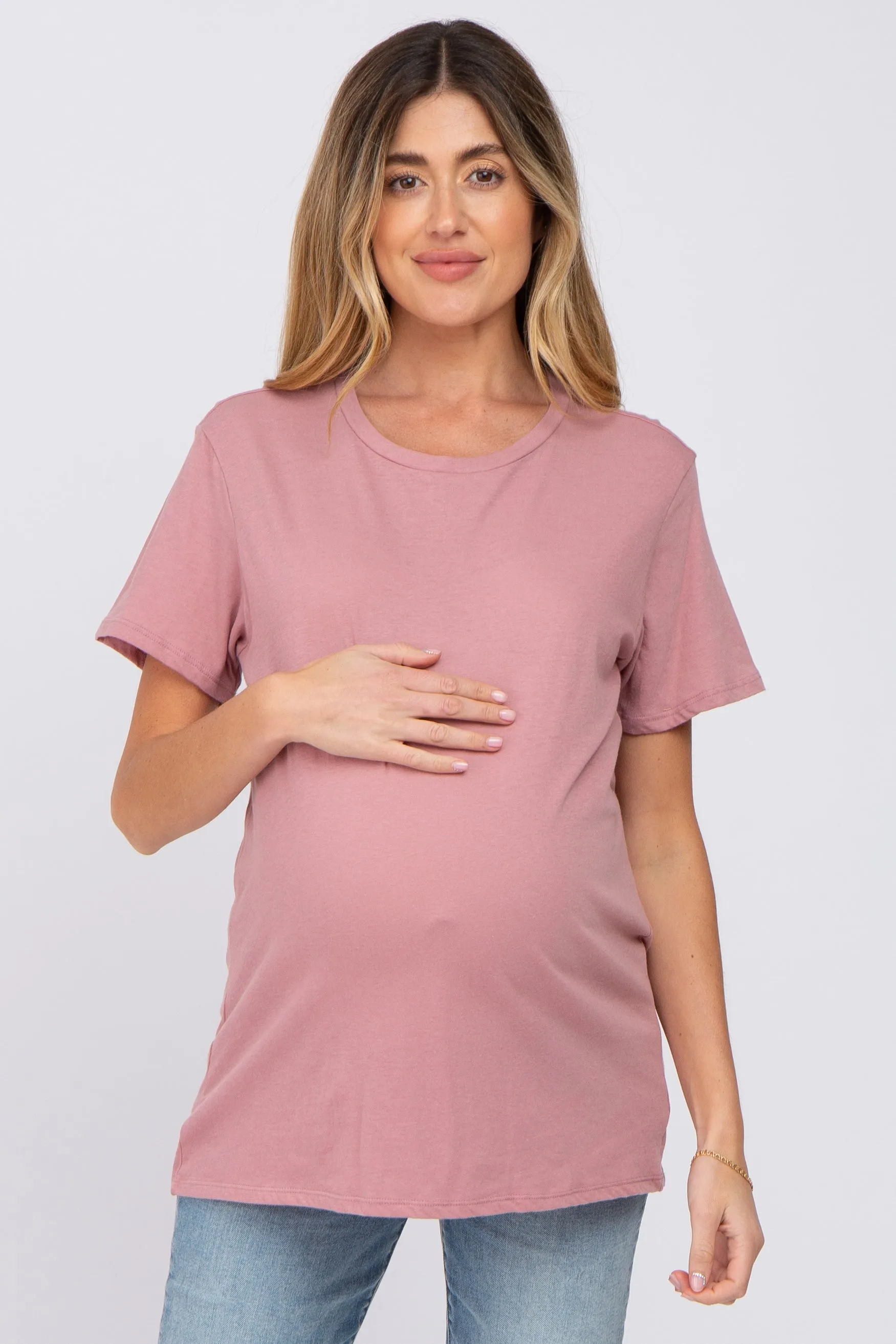 Mauve Oversized Short Sleeve Maternity Top sold by Pinkblush
