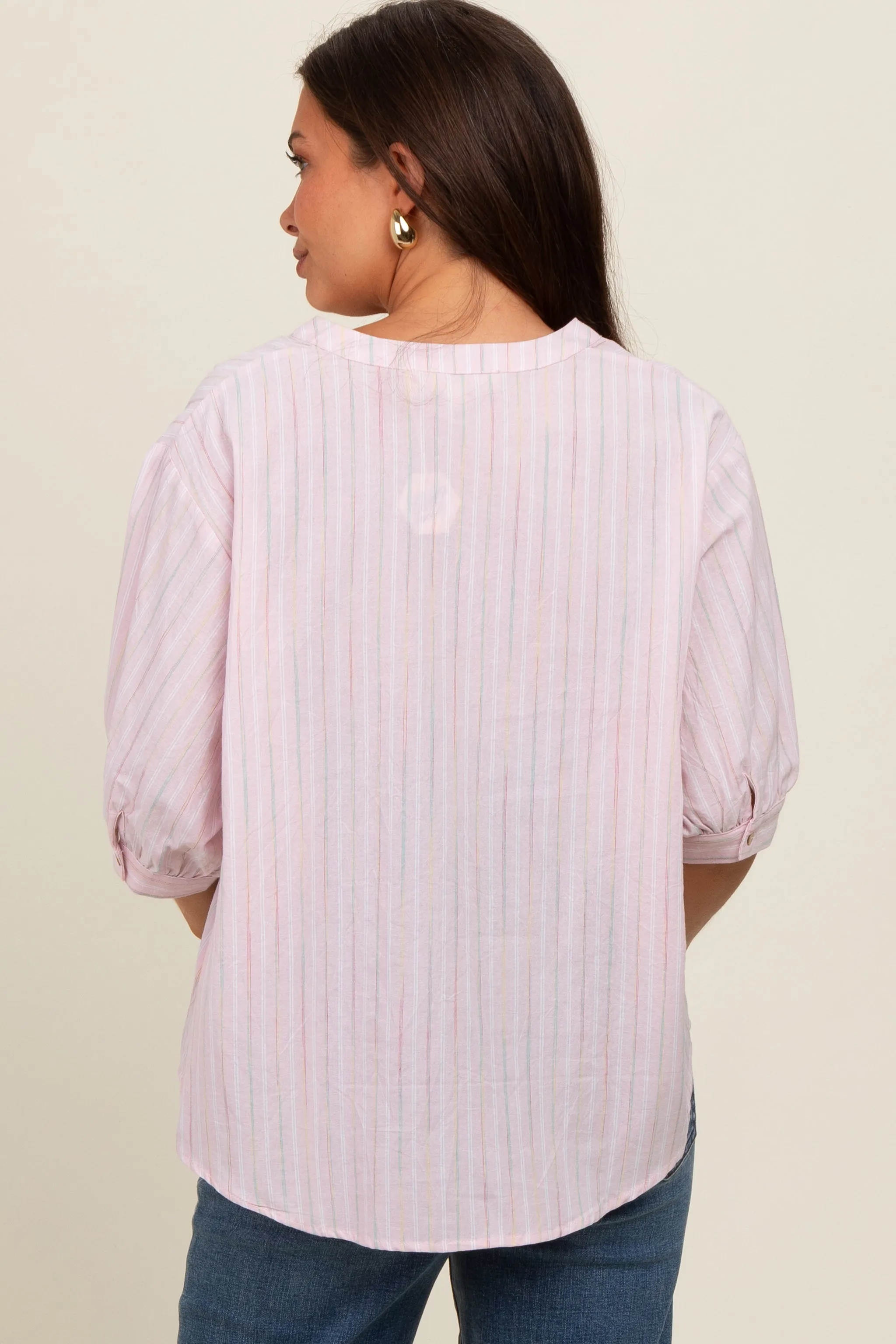 Light Pink Striped Button Down Maternity Top sold by Pinkblush product image thumbnail 3