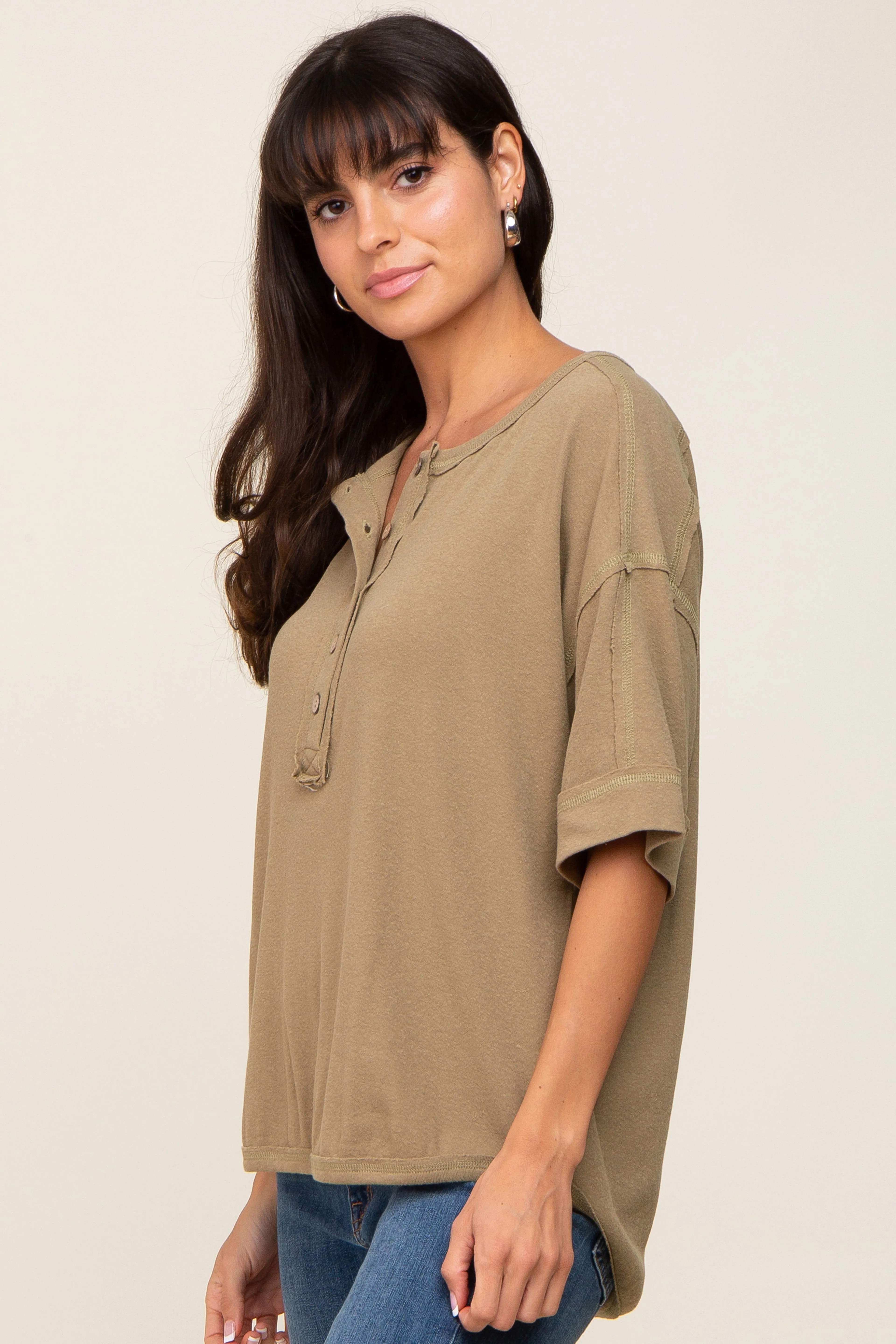 Olive Oversized Henley Top sold by Pinkblush product image thumbnail 2