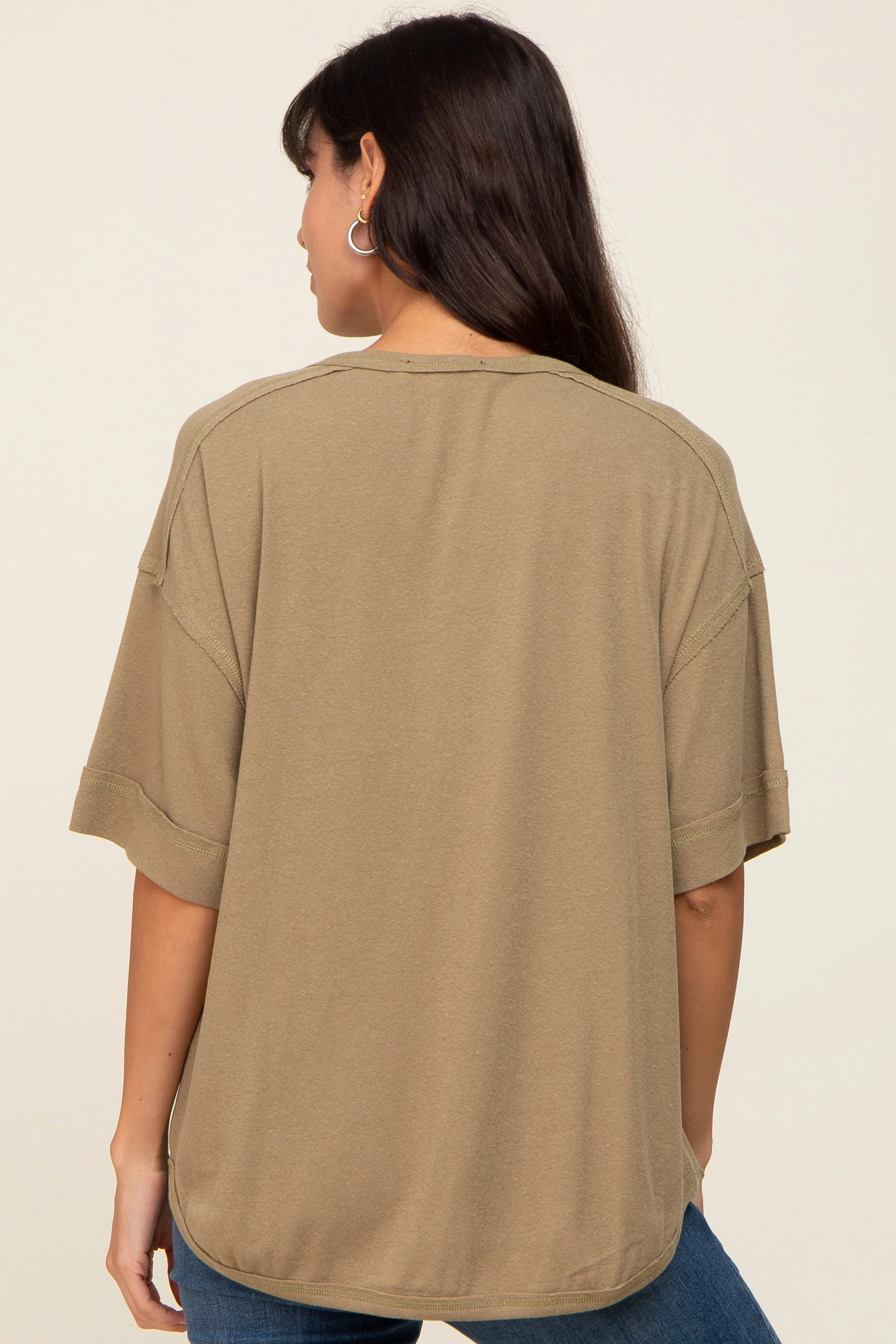 Olive Oversized Henley Top sold by Pinkblush product image thumbnail 3