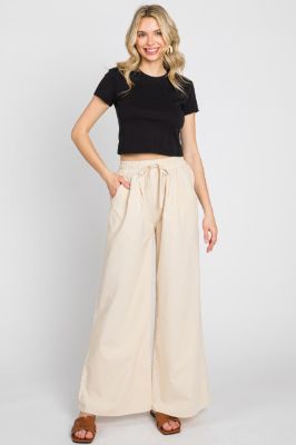Cream Drawstring Wide Leg Pants sold by Pinkblush