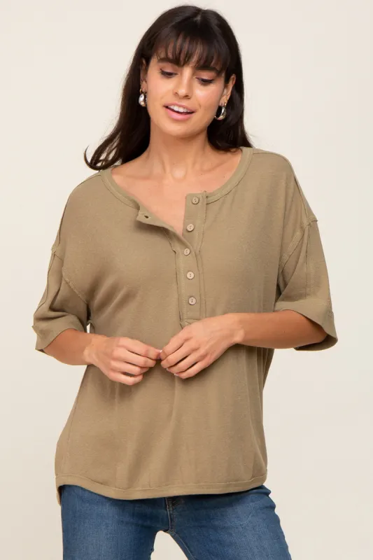 Olive Oversized Henley Top sold by Pinkblush