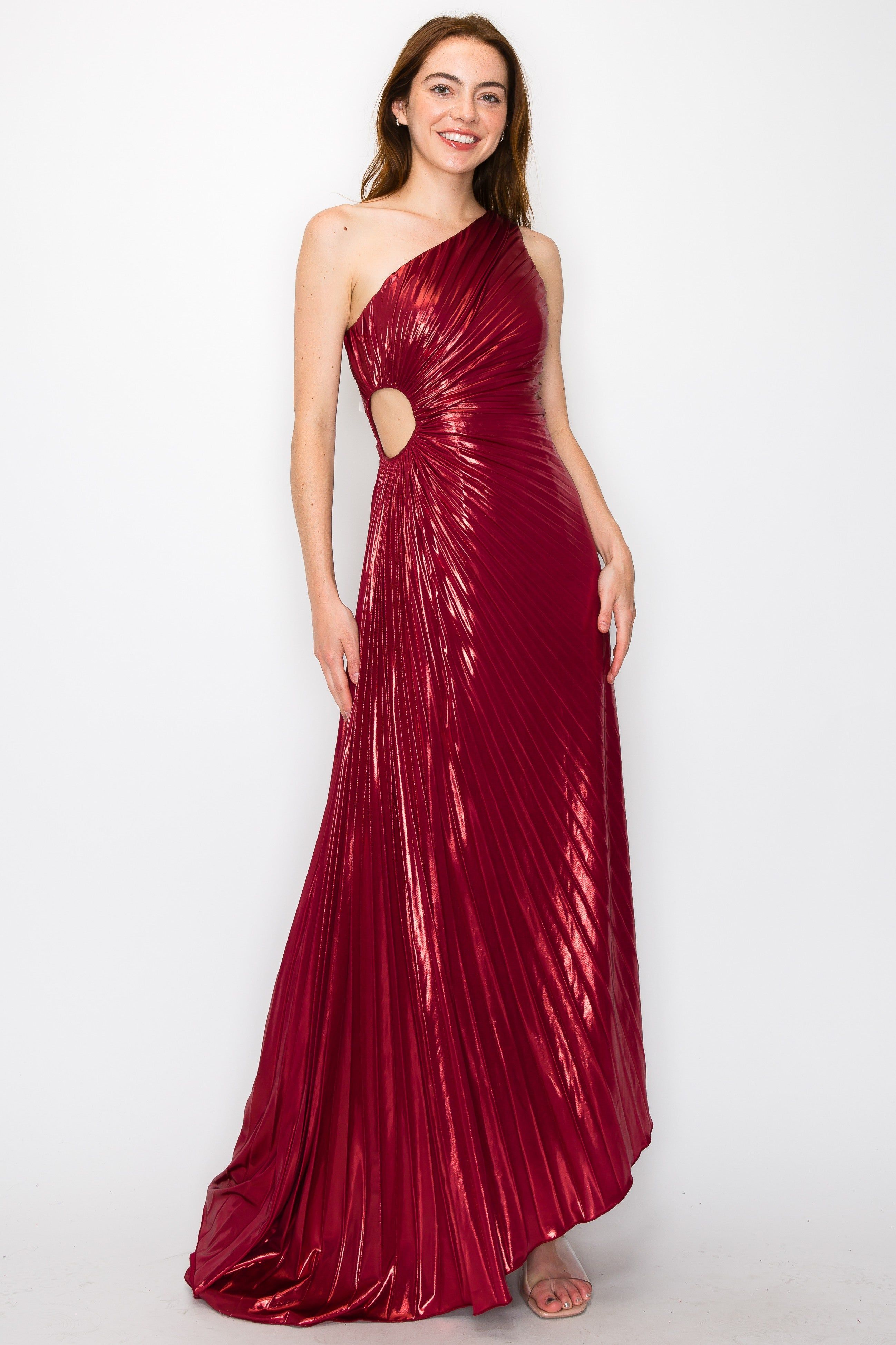 Wine Pleated Evening Dress sold by Pinkblush