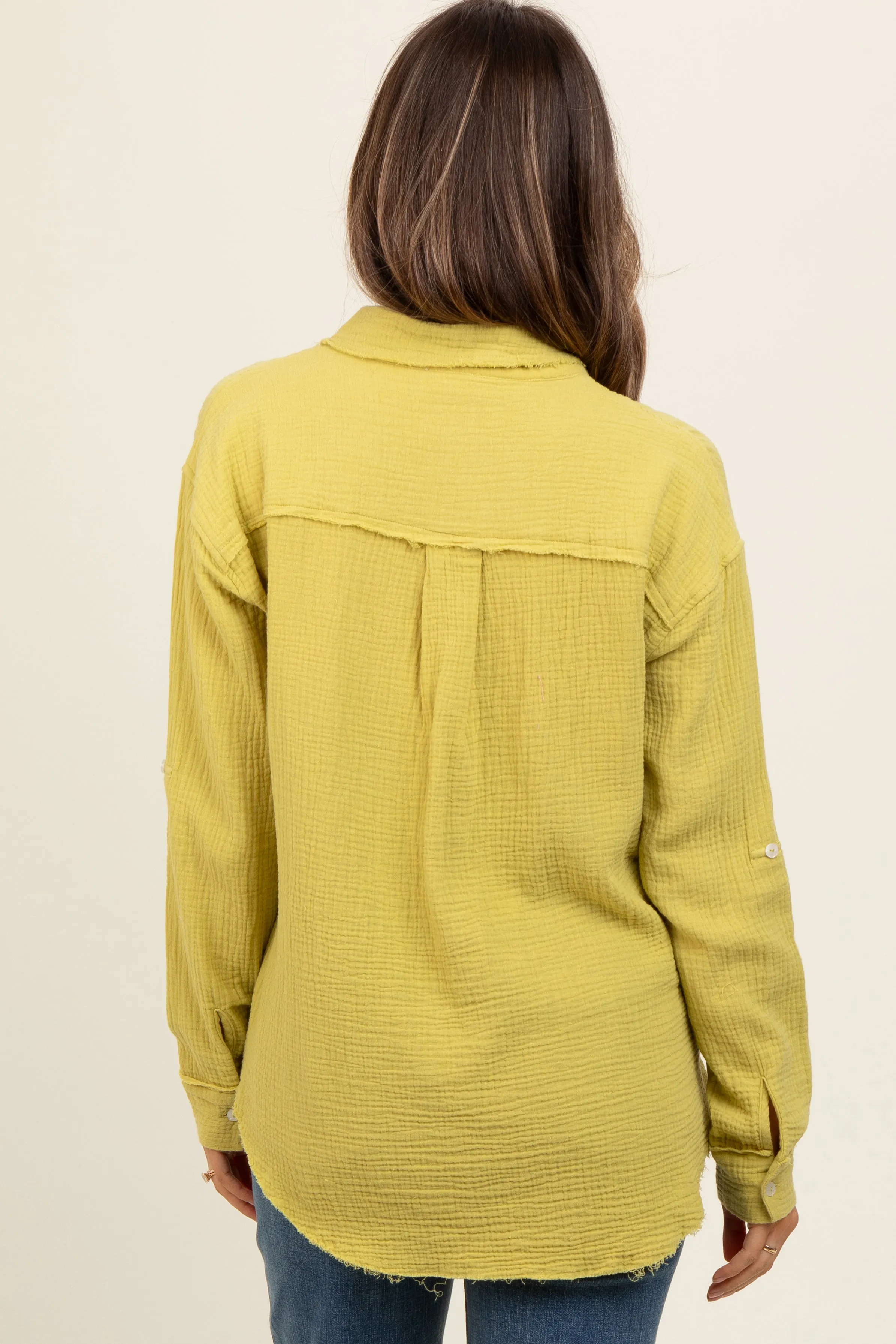 Lime Front Pocket Fringe Hem Button Up Maternity Shirt sold by Pinkblush product image thumbnail 3