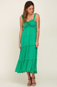Green Ruffle Accent Midi Dress sold by Pinkblush