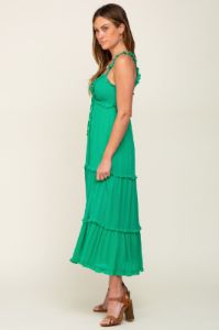 Green Ruffle Accent Midi Dress sold by Pinkblush