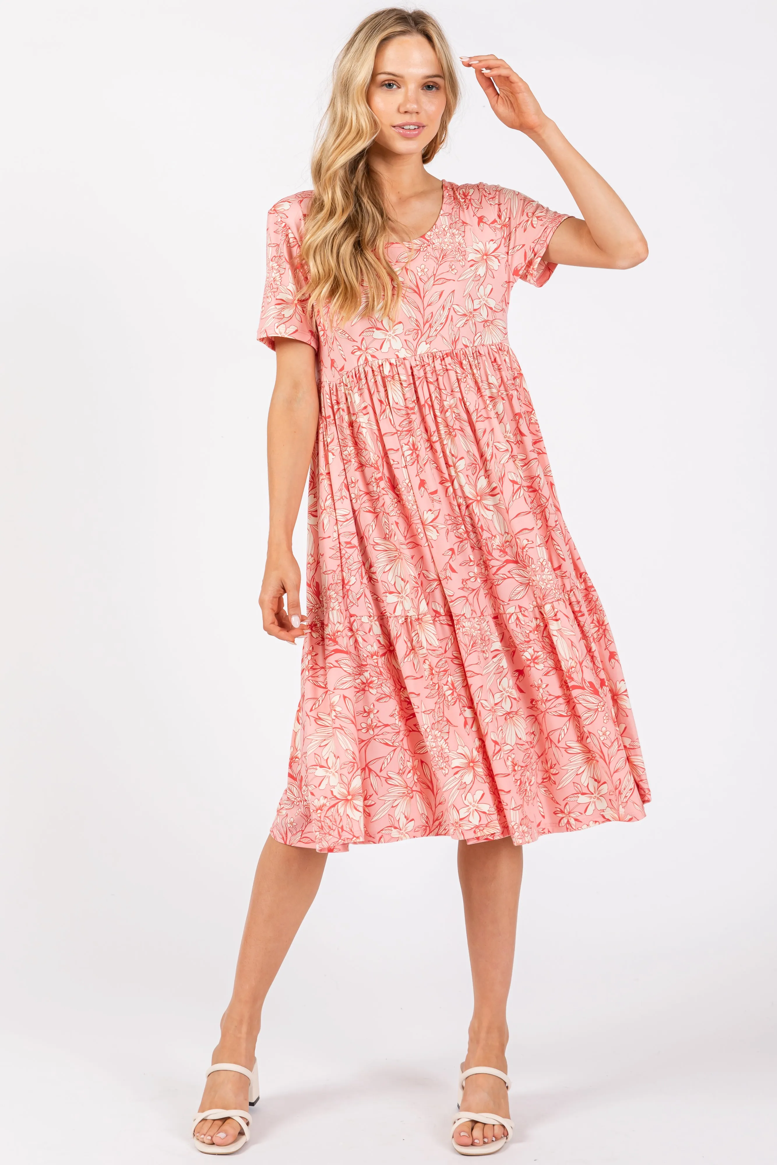 Pink Floral Tiered Midi Dress sold by Pinkblush