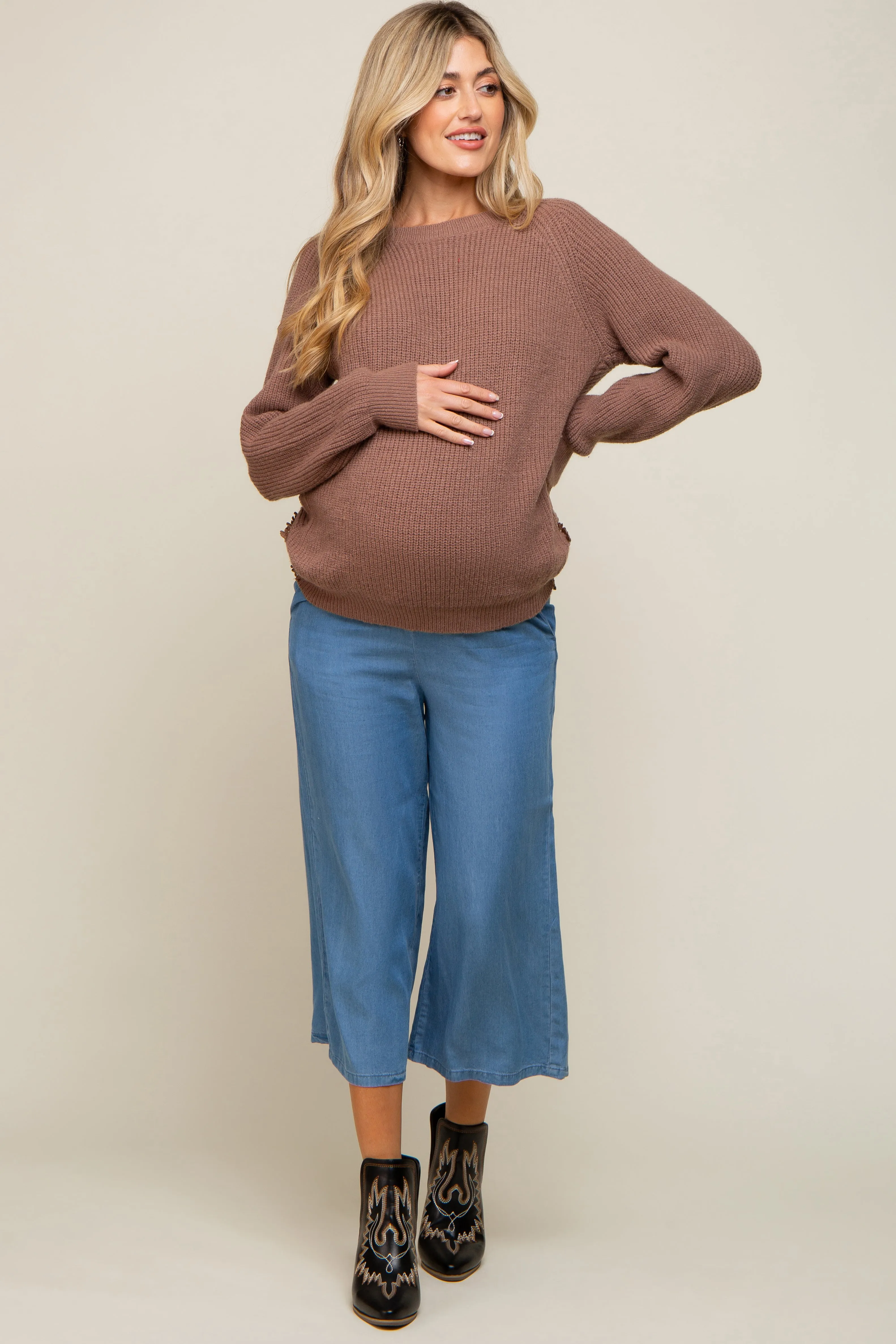 Mocha Back Cutout Lace Accent Maternity Sweater sold by Pinkblush product image thumbnail 5
