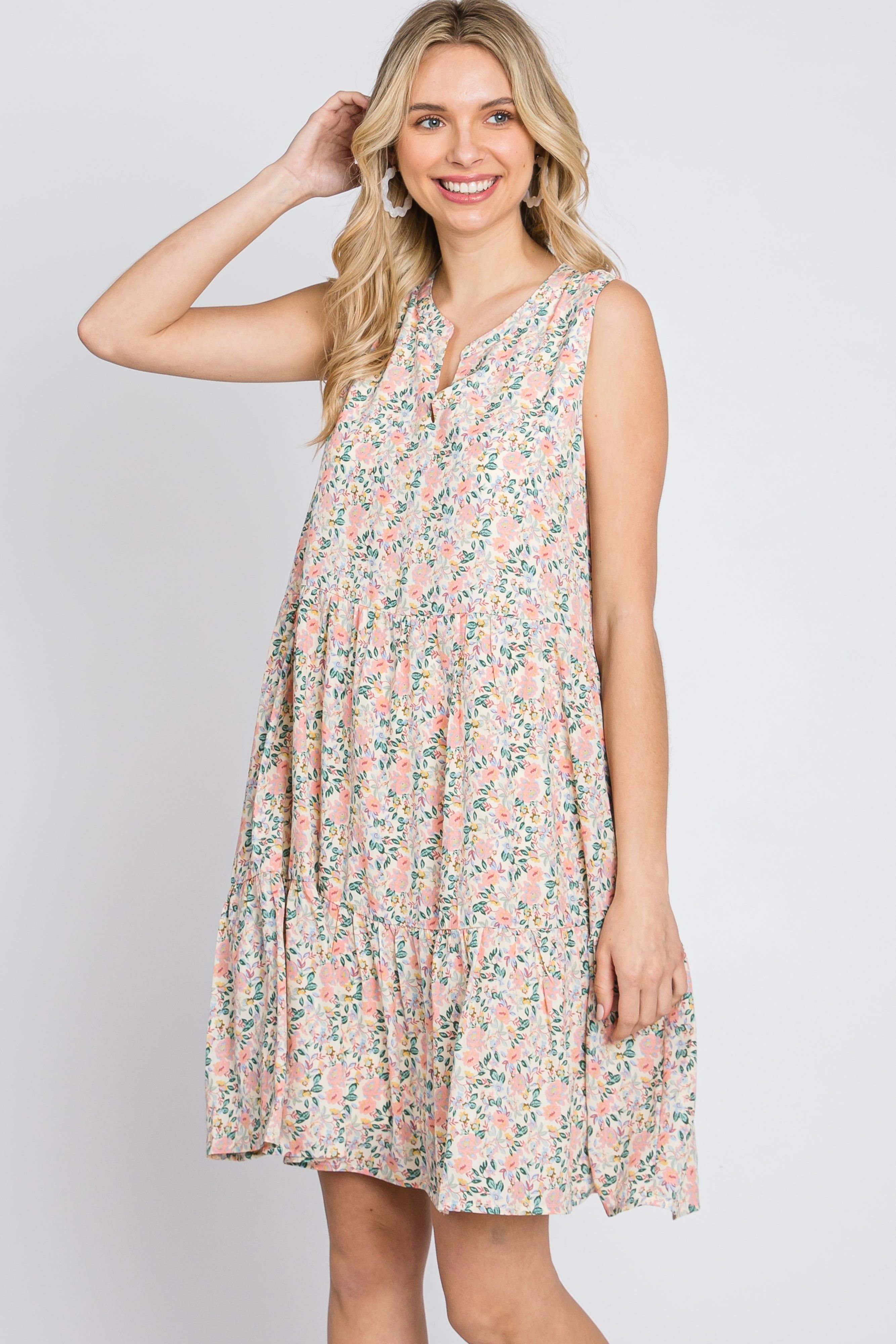 Cream Floral Tiered Sleeveless Dress sold by Pinkblush product image thumbnail 11