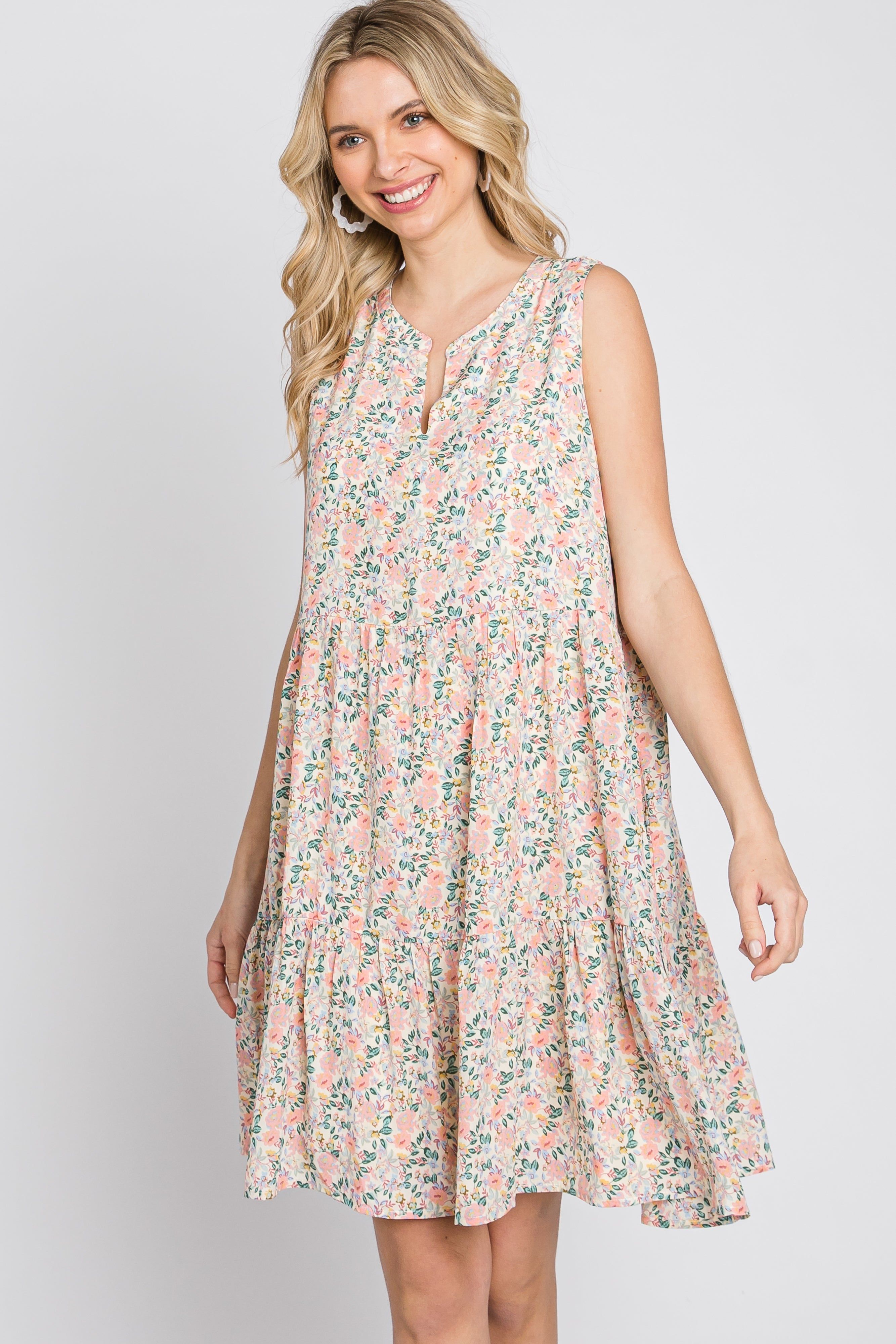 Cream Floral Tiered Sleeveless Dress sold by Pinkblush product image thumbnail 9