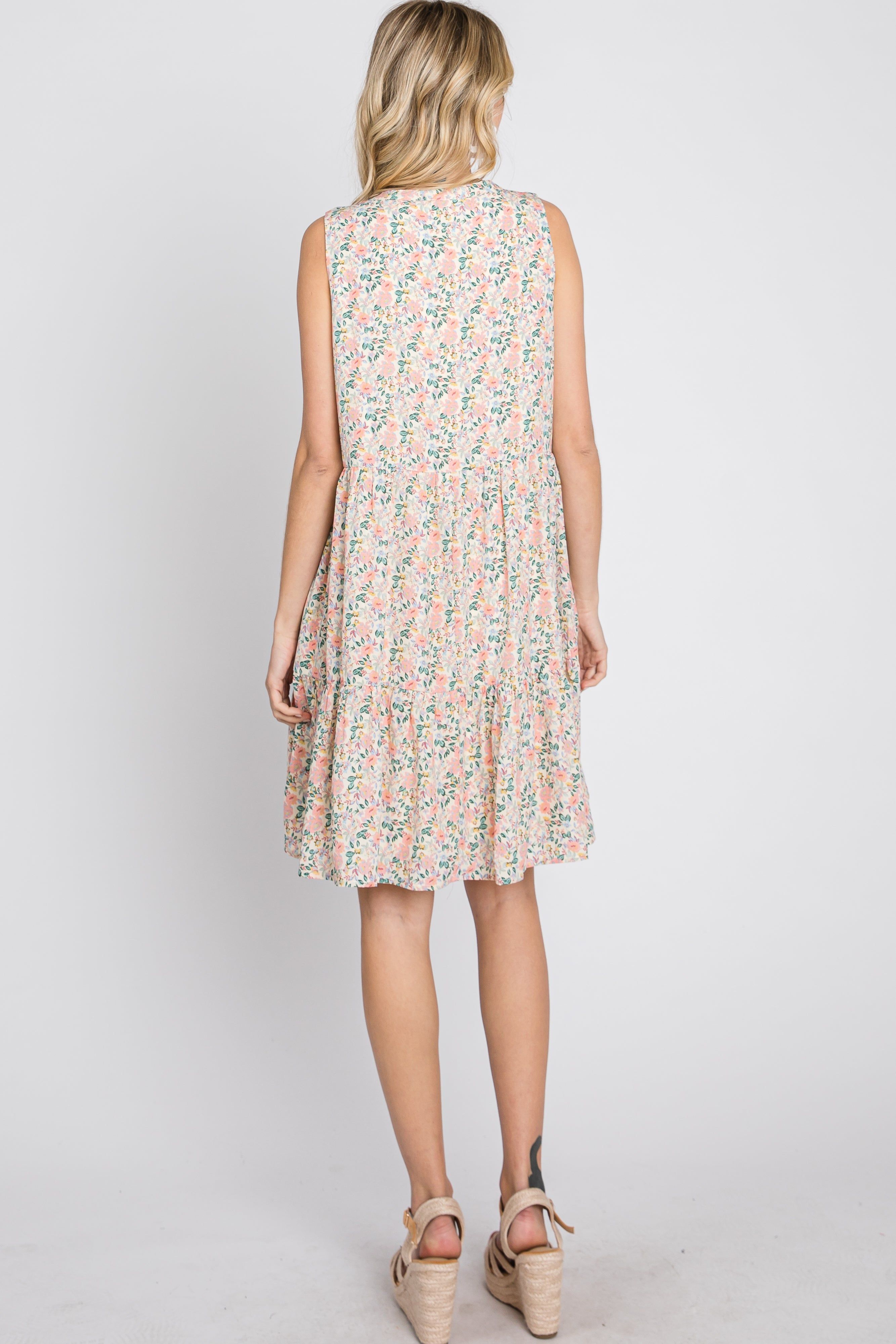 Cream Floral Tiered Sleeveless Dress sold by Pinkblush product image thumbnail 7