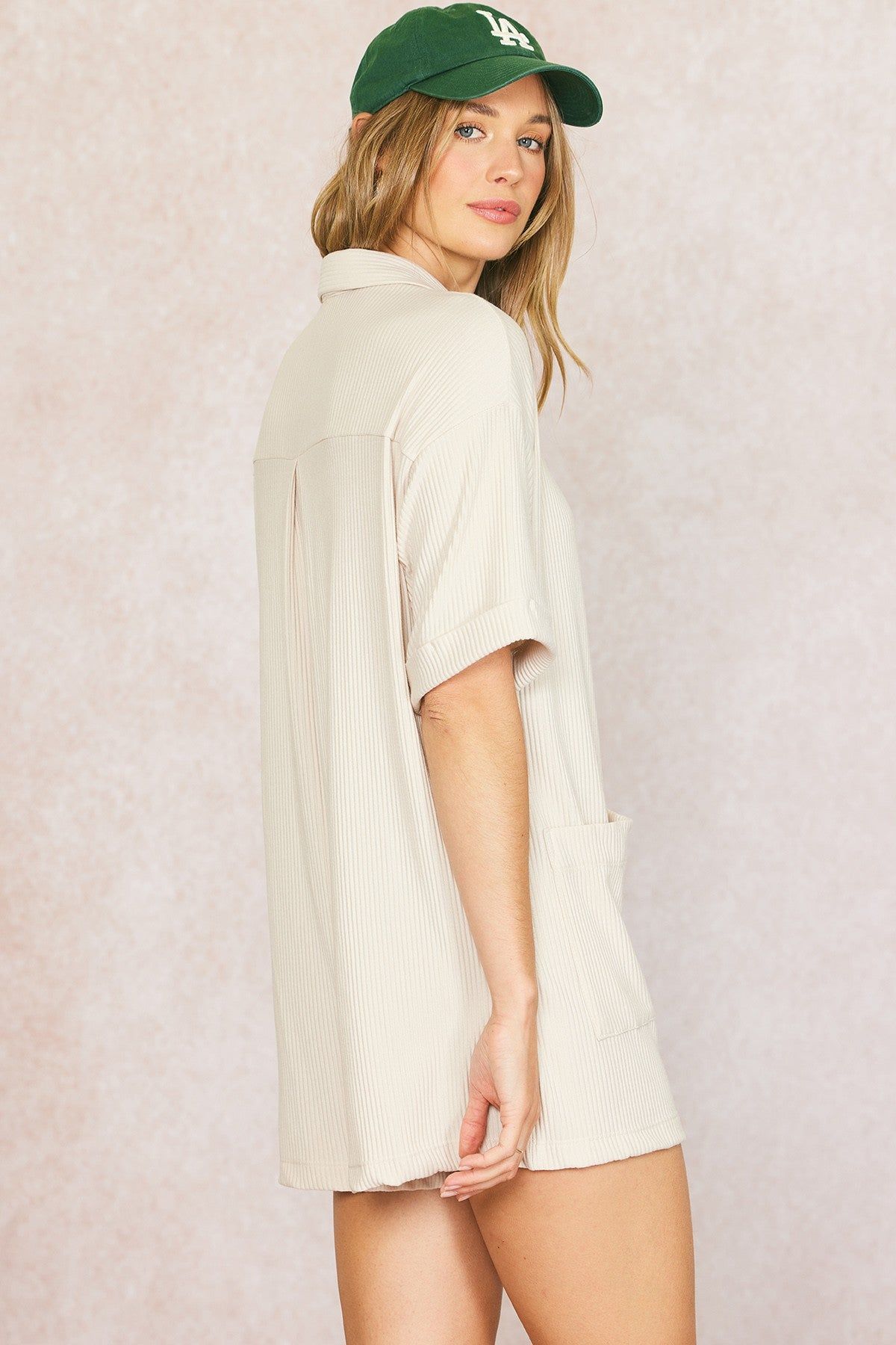 Cream Ribbed Button Down Romper sold by Pinkblush product image thumbnail 3