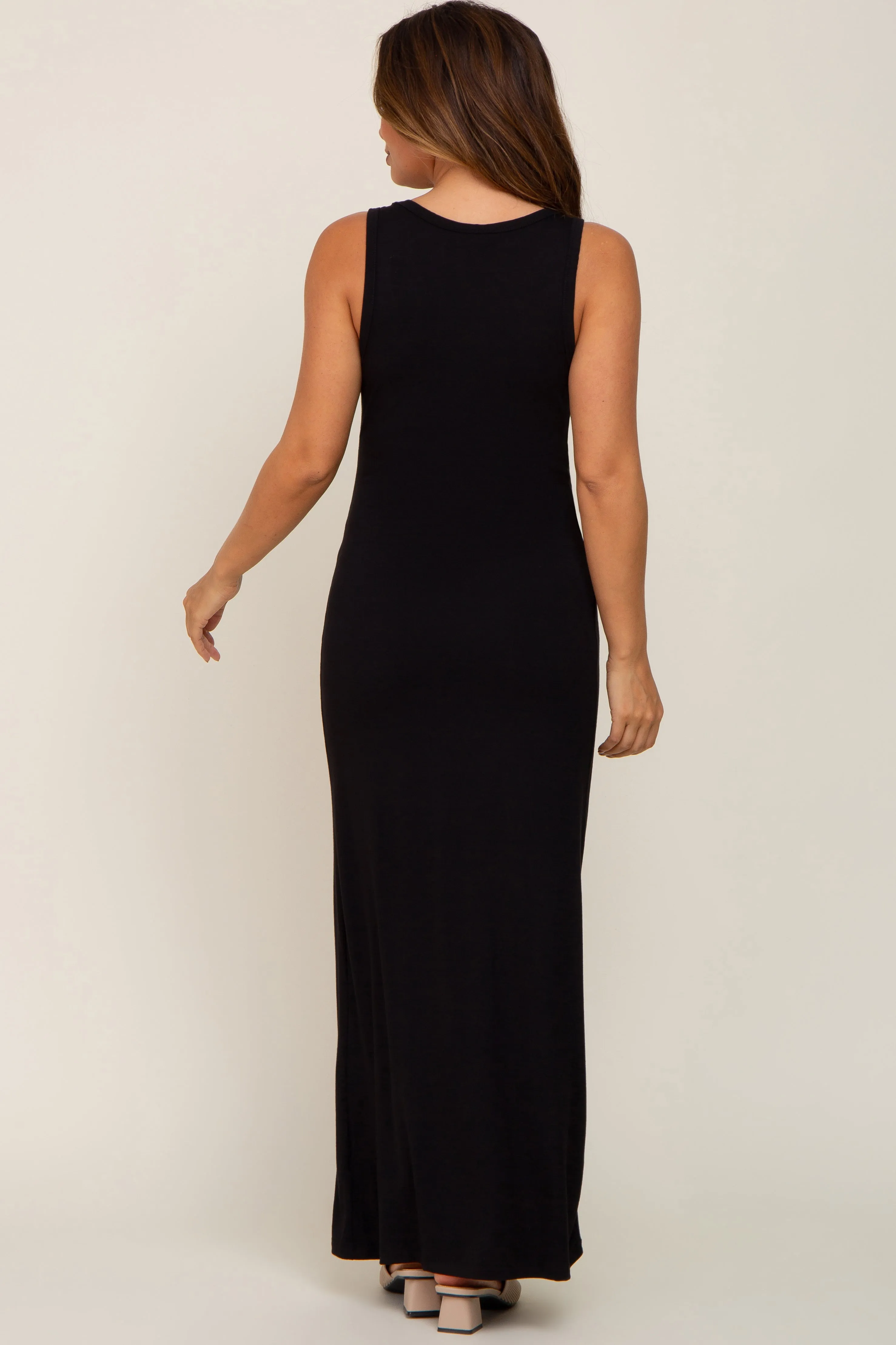 Black Basic Sleeveless Maternity Maxi Dress sold by Pinkblush product image thumbnail 3