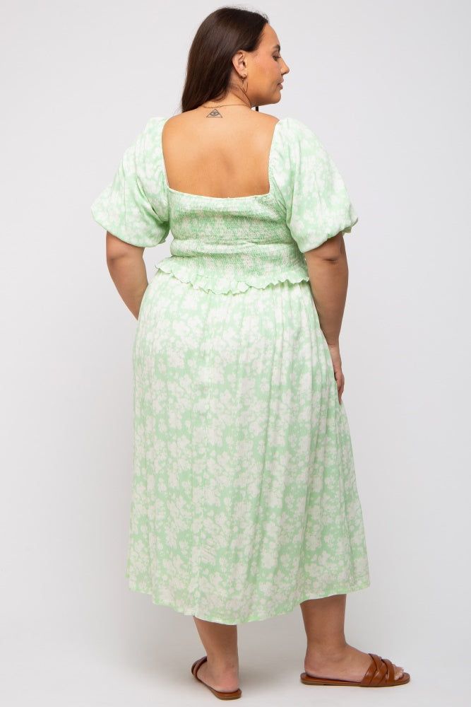 Lime Floral Smocked Plus Midi Dress sold by Pinkblush product image thumbnail 4