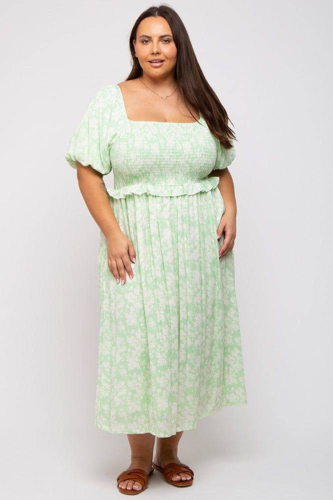 Lime Floral Smocked Plus Midi Dress sold by Pinkblush