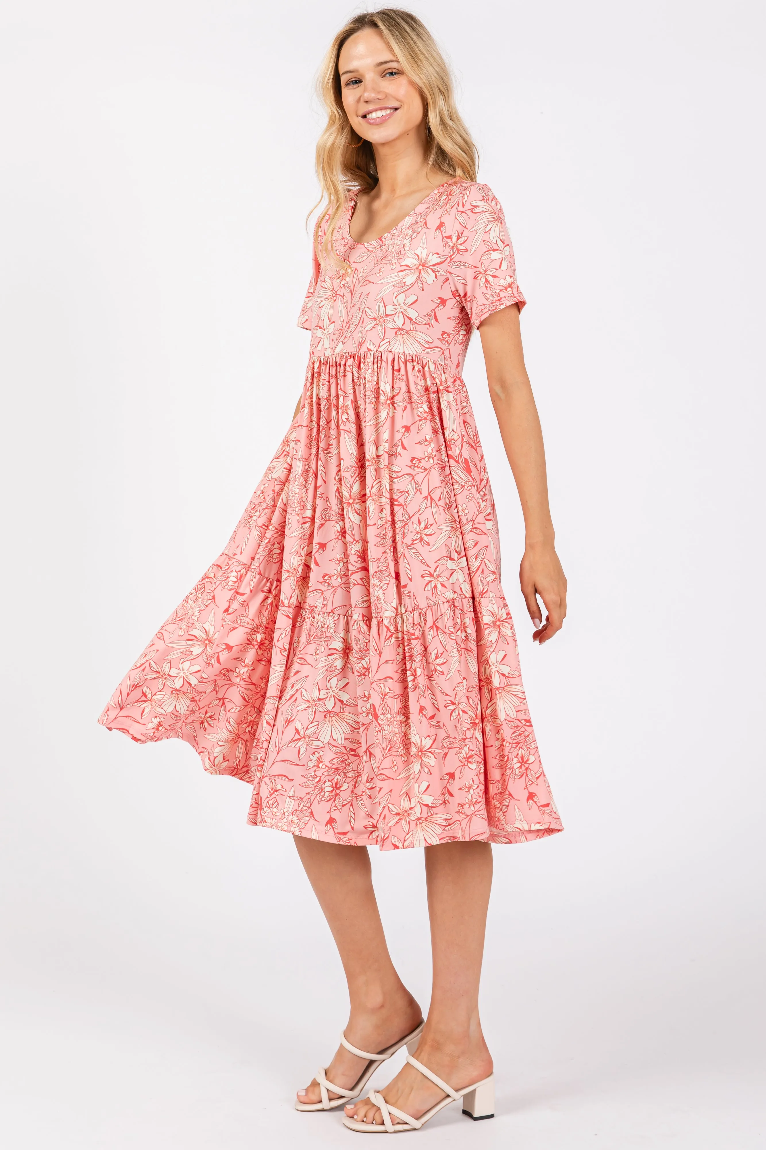 Pink Floral Tiered Midi Dress sold by Pinkblush product image thumbnail 2