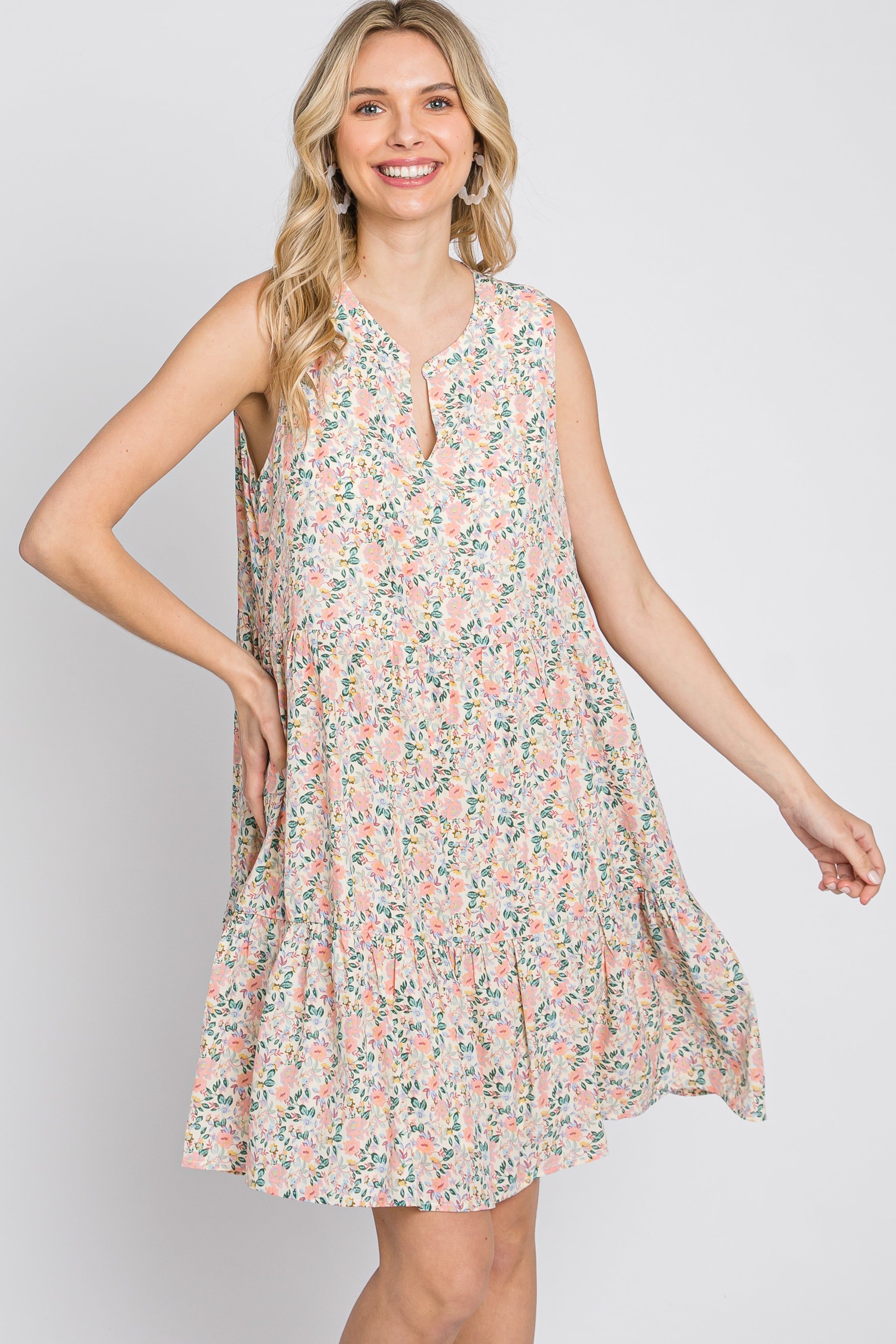 Cream Floral Tiered Sleeveless Dress sold by Pinkblush product image thumbnail 10