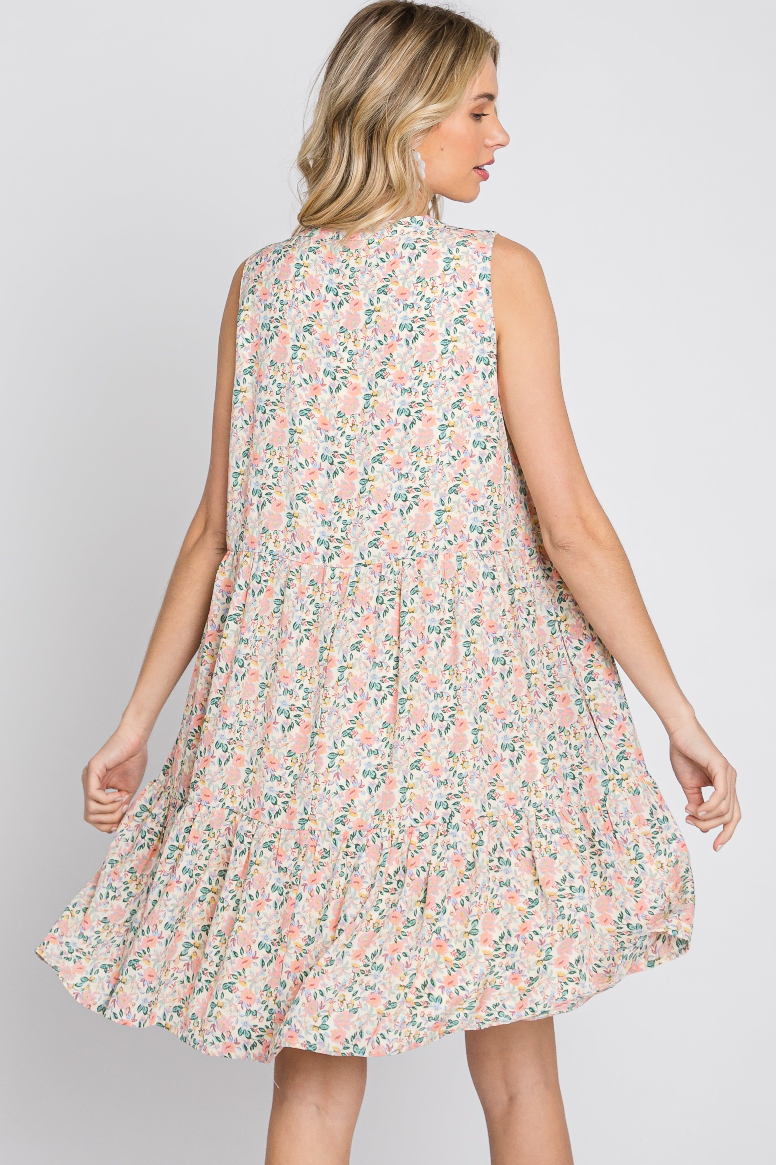 Cream Floral Tiered Sleeveless Dress sold by Pinkblush product image thumbnail 8