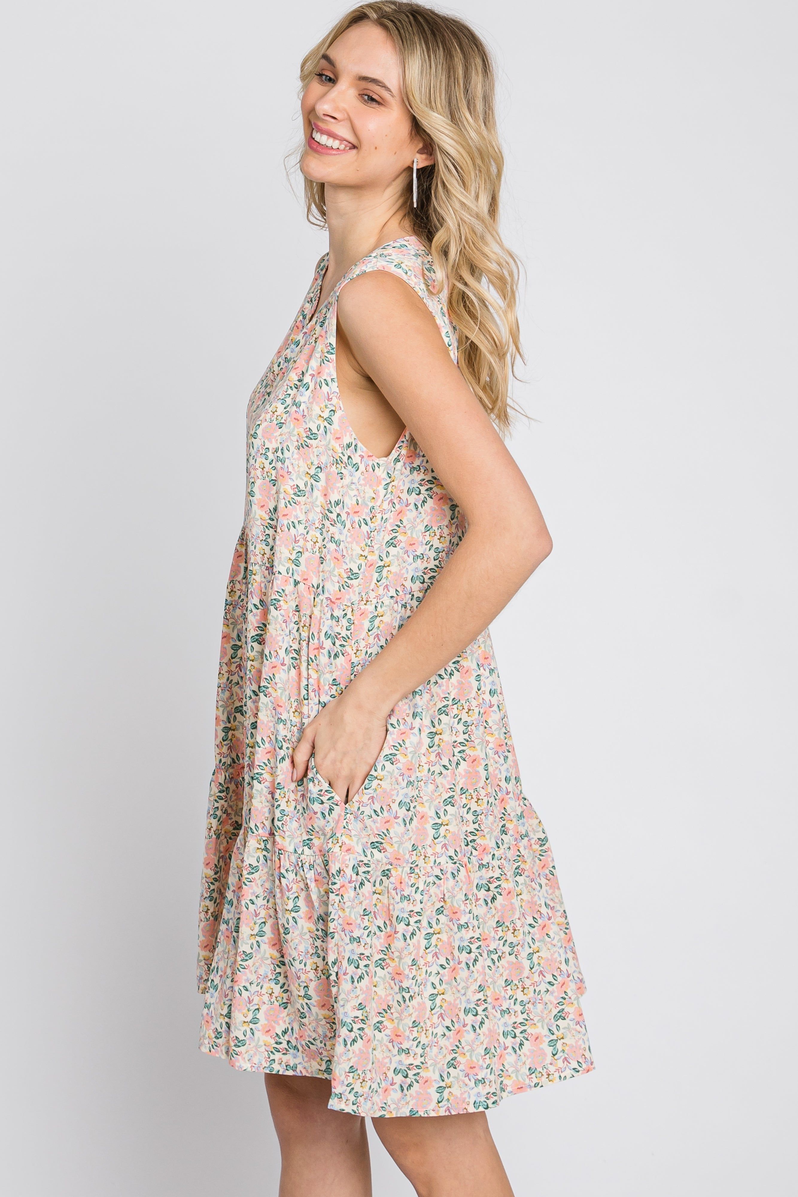 Cream Floral Tiered Sleeveless Dress sold by Pinkblush product image thumbnail 5