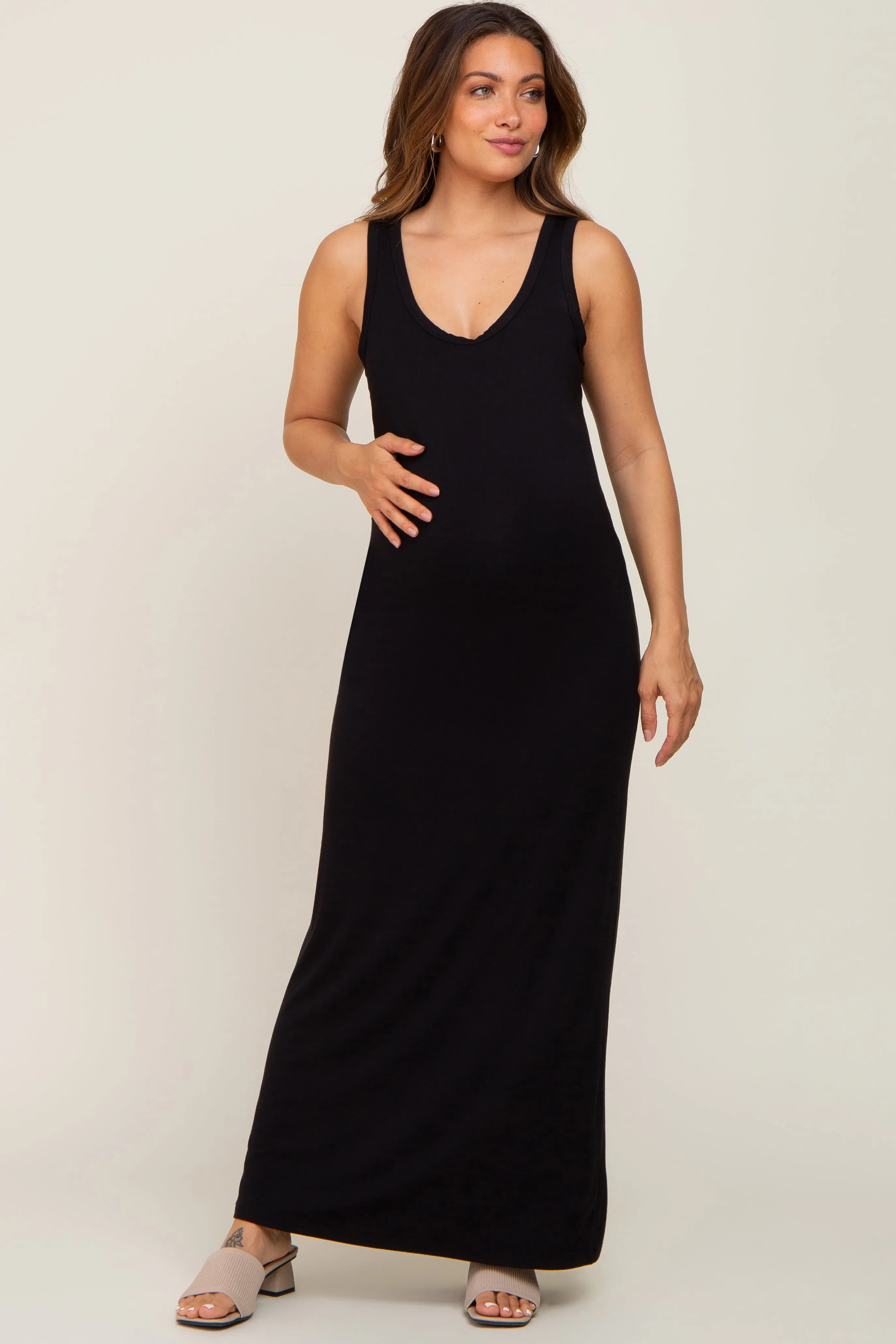 Black Basic Sleeveless Maternity Maxi Dress sold by Pinkblush product image thumbnail 4