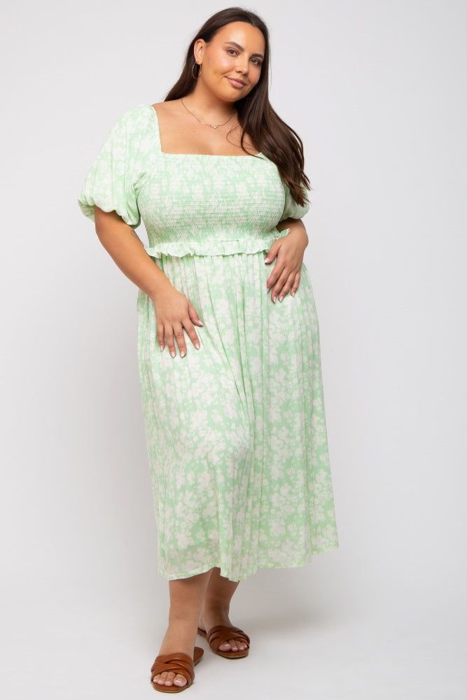 Lime Floral Smocked Plus Midi Dress sold by Pinkblush product image thumbnail 5