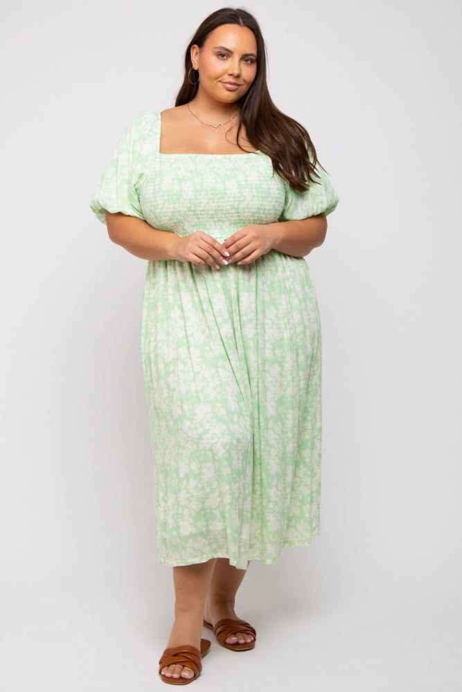 Lime Floral Smocked Plus Midi Dress sold by Pinkblush product image thumbnail 2