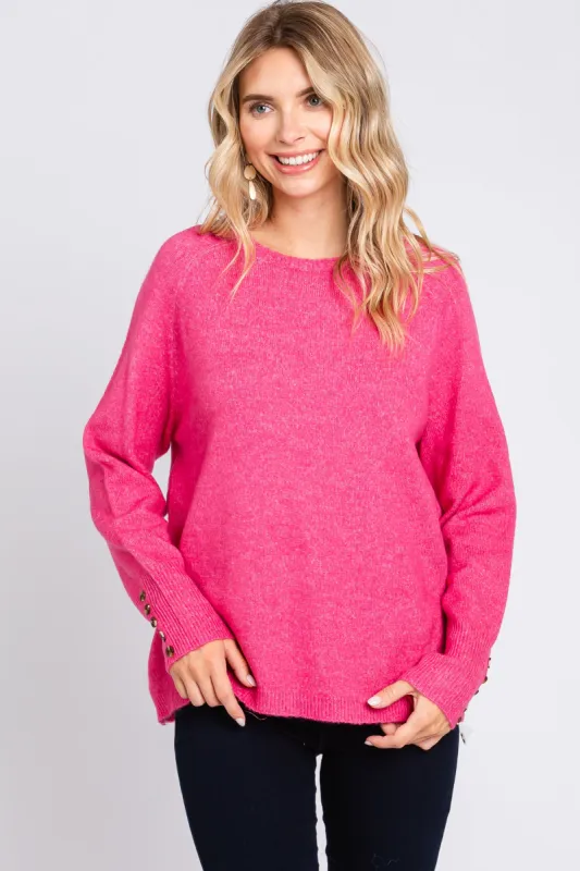 Fuchsia Button Accent Solid Sweater sold by Pinkblush