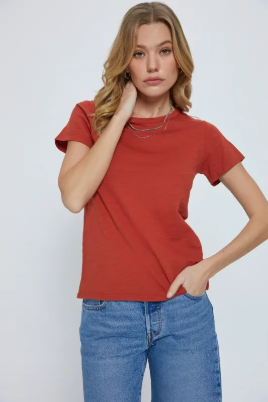 Rust Slub Knit Cropped T-Shirt sold by Pinkblush