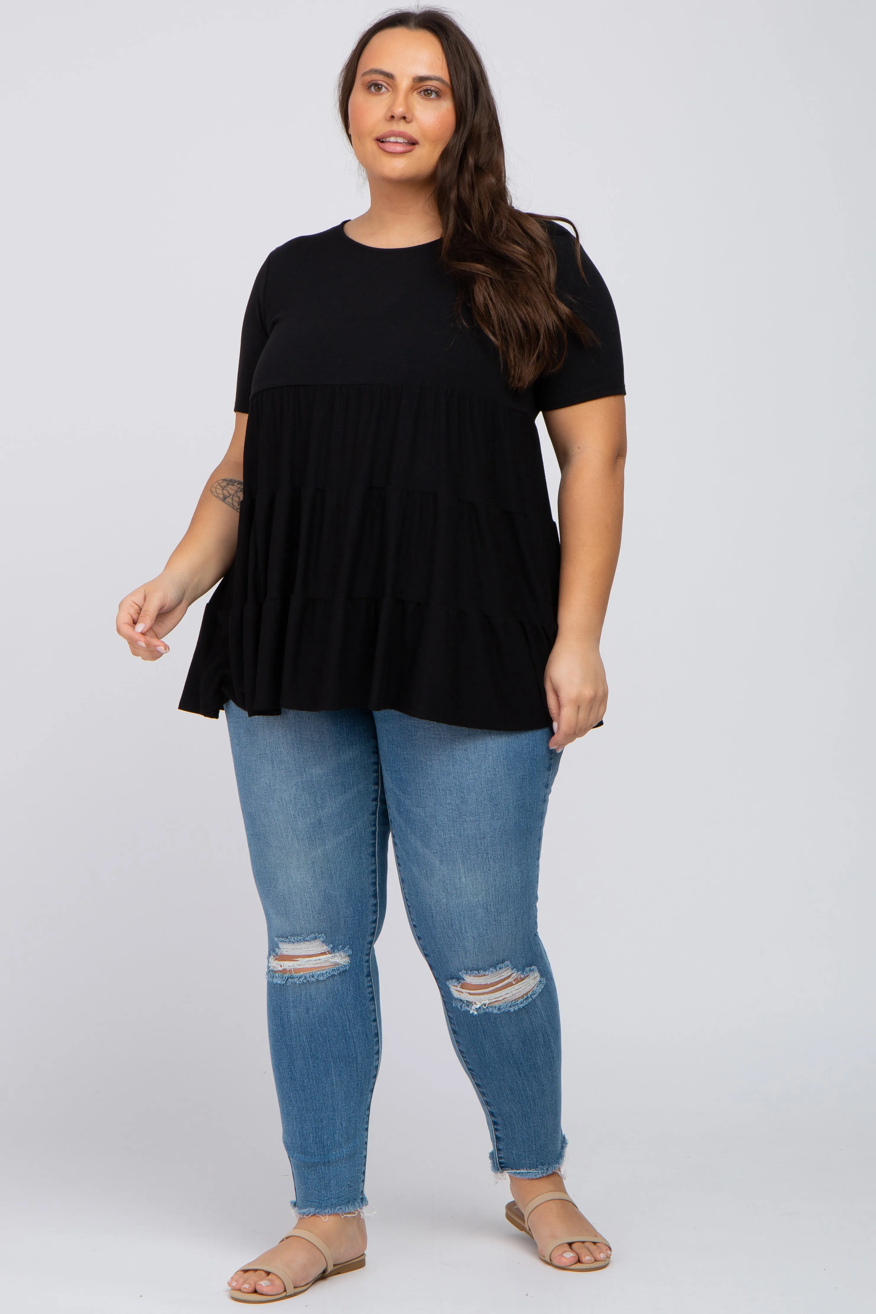 Black Tiered Plus Short Sleeve Top sold by Pinkblush product image thumbnail 4
