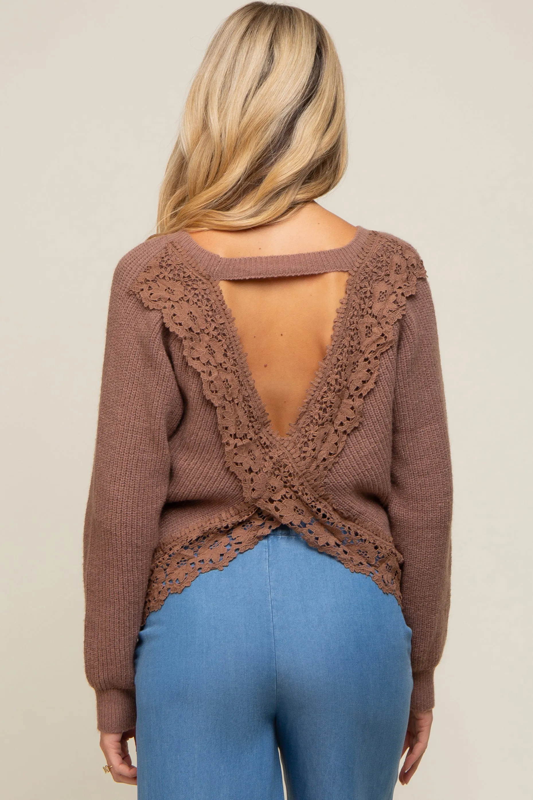 Mocha Back Cutout Lace Accent Maternity Sweater sold by Pinkblush product image thumbnail 4
