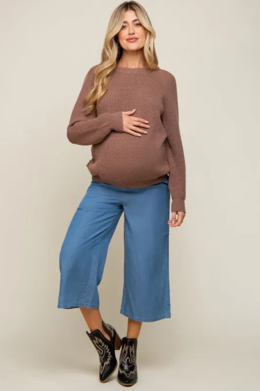 Mocha Back Cutout Lace Accent Maternity Sweater sold by Pinkblush