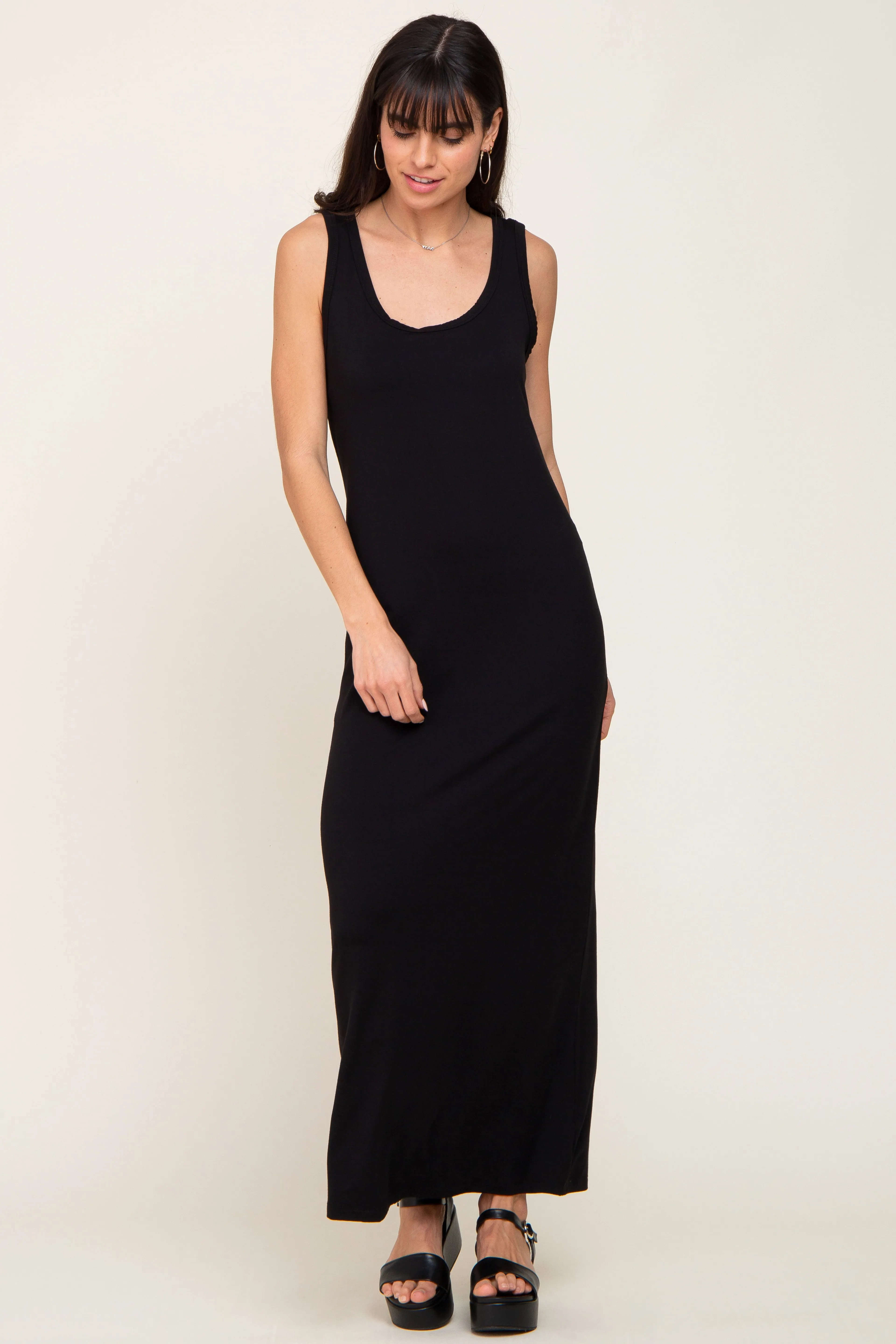Black Basic Sleeveless Maternity Maxi Dress sold by Pinkblush product image thumbnail 5
