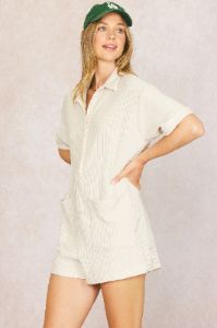 Cream Ribbed Button Down Romper sold by Pinkblush