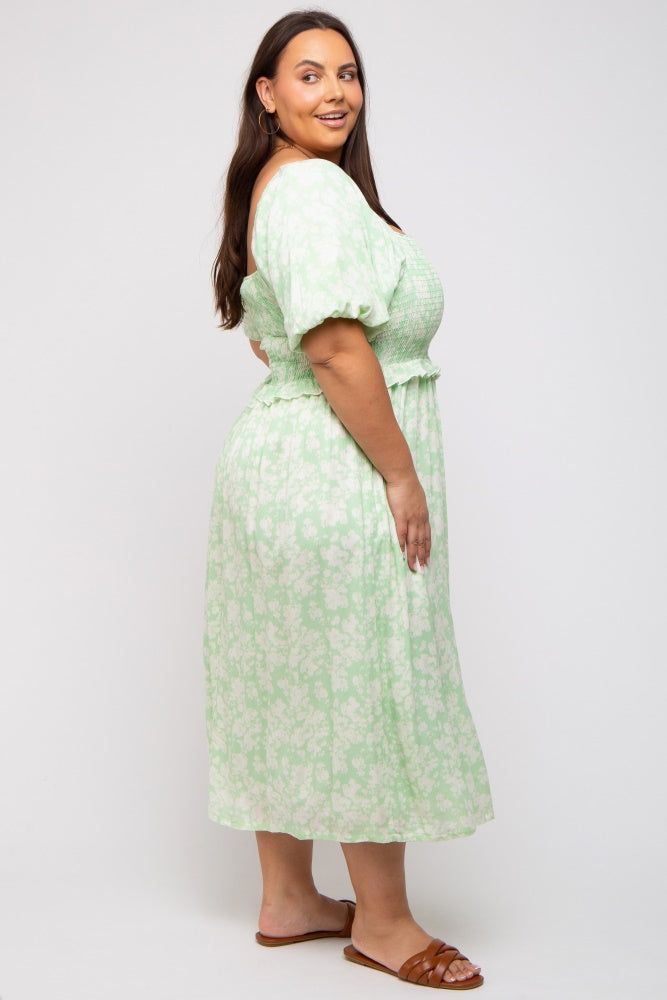 Lime Floral Smocked Plus Midi Dress sold by Pinkblush product image thumbnail 3